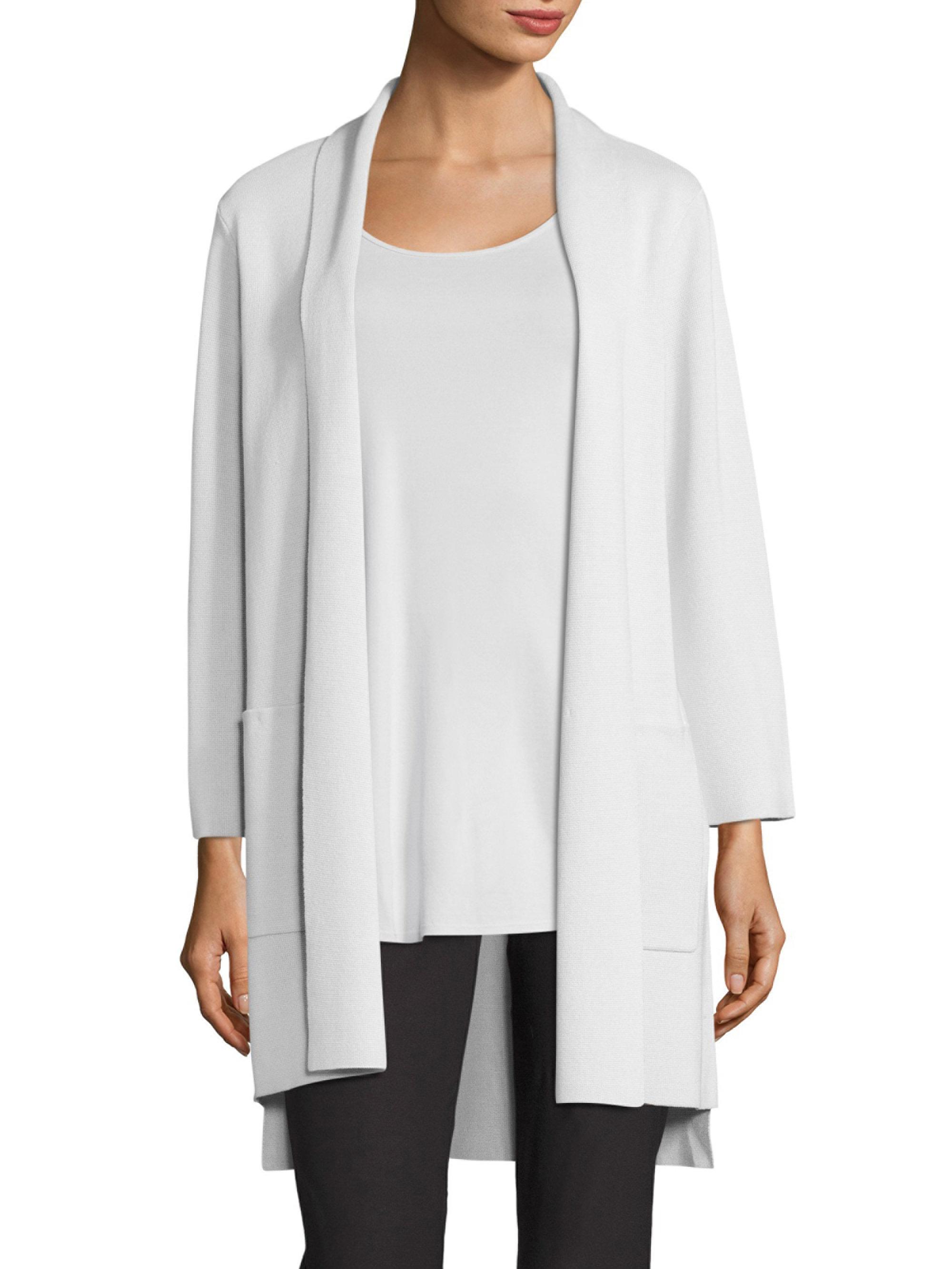 Eileen Fisher Silk & Organic Cotton Kimono Cardigan in White Lyst