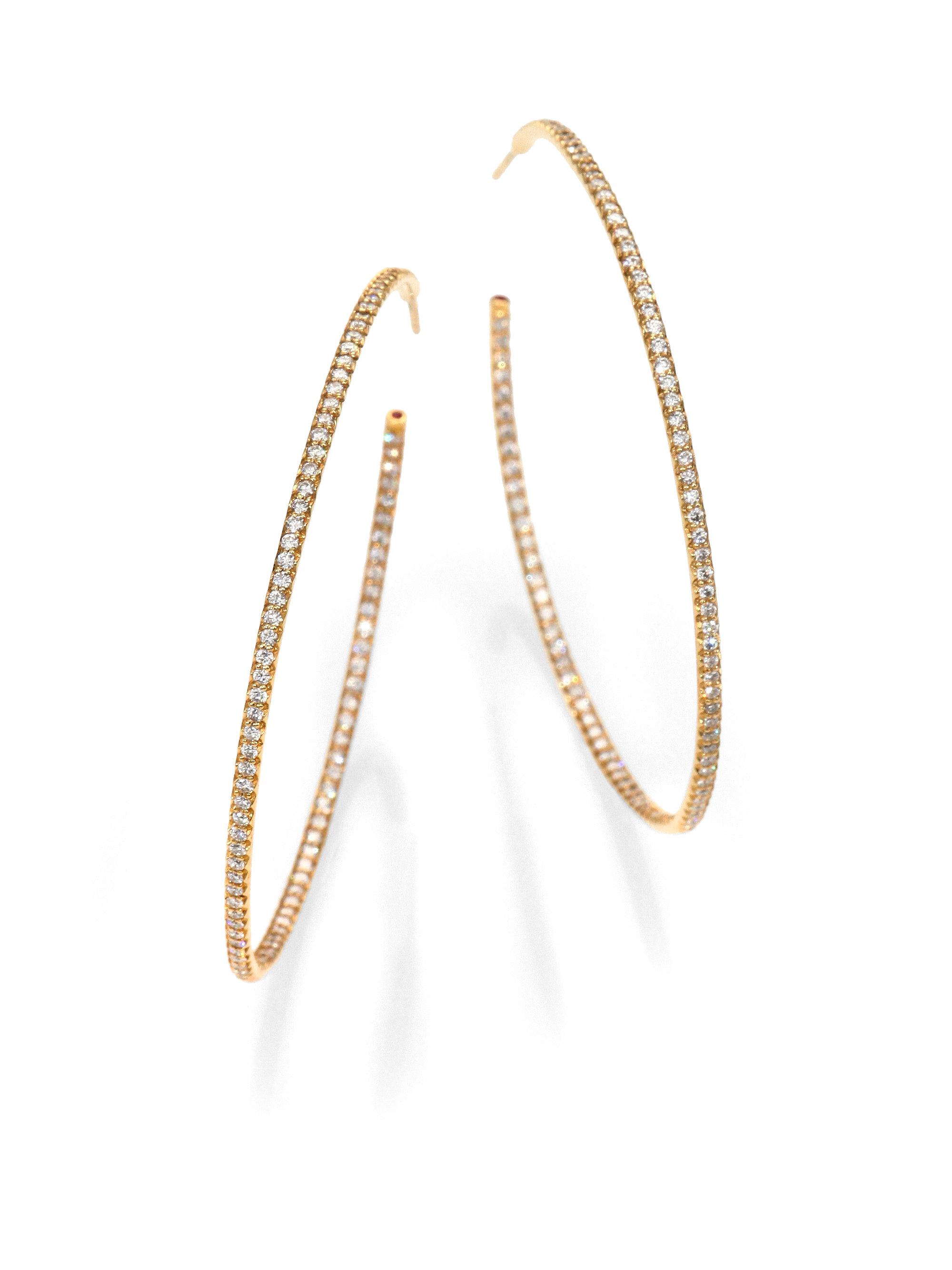 Lyst Roberto Coin Diamond 18k Gold Inside Outside Hoop Earrings Gallery