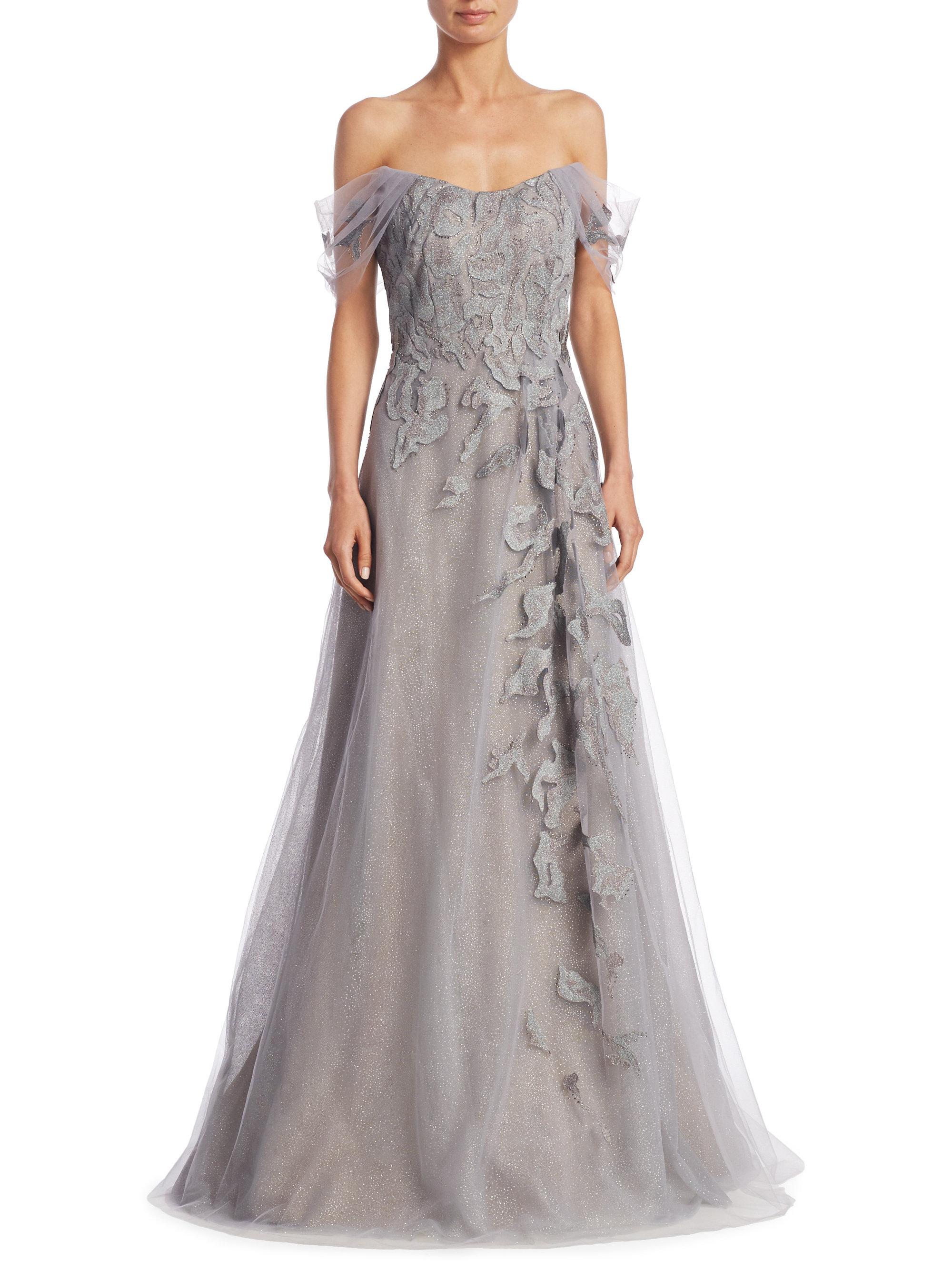 Lyst - Rene ruiz Off-the-shoulder Full Length A-line Gown in Gray