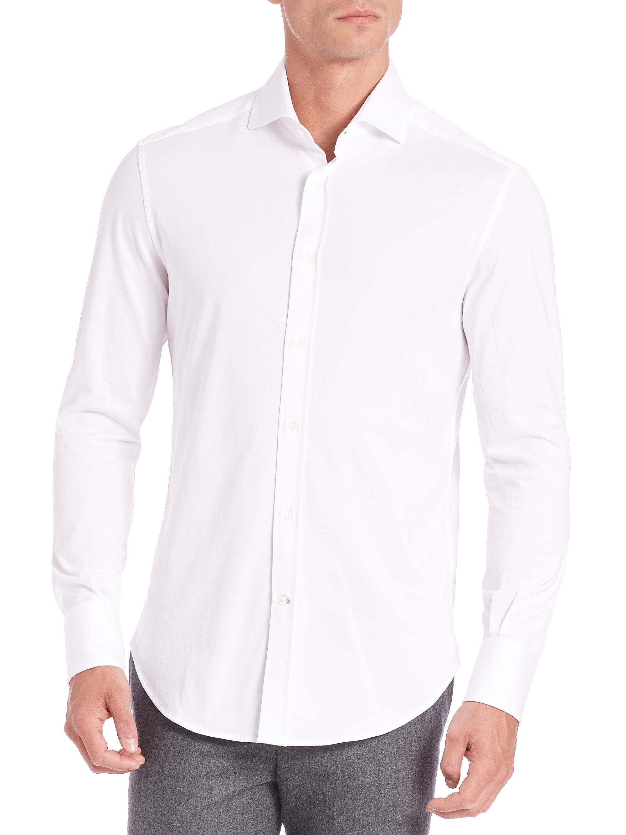 Lyst - Brunello Cucinelli Jersey Knit Button-down Shirt in White for Men