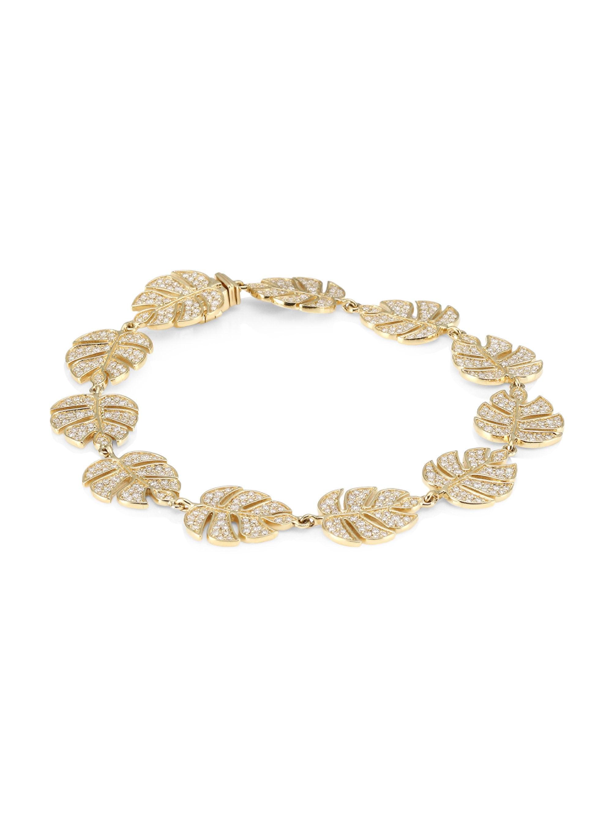 Lyst Sydney Evan Large Monstera 14k Yellow Gold & Diamond Leaf