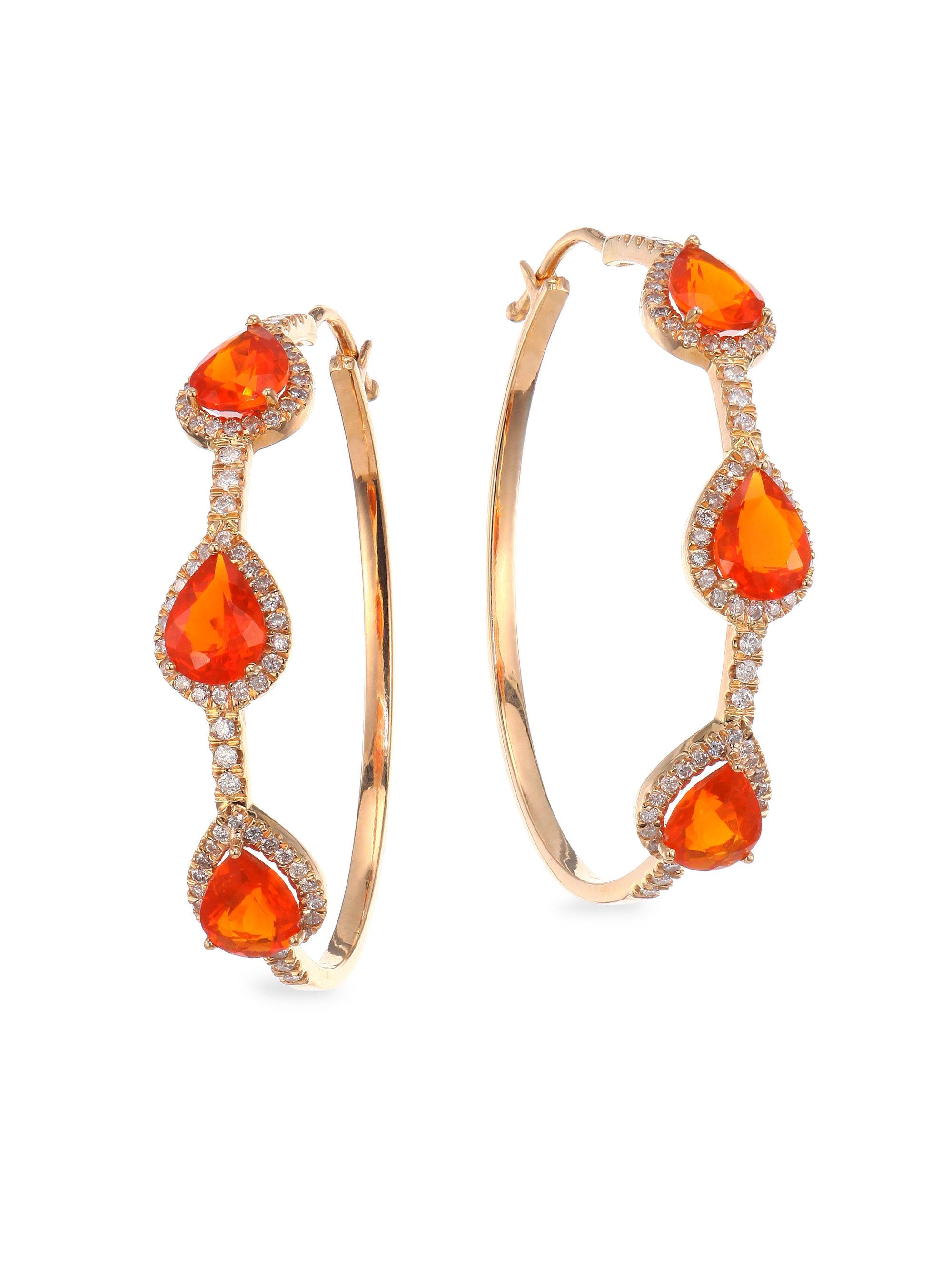 Lyst Bavna Mexican Fire Opal 18k Rose Gold Hoop Earrings 1 5 Gallery