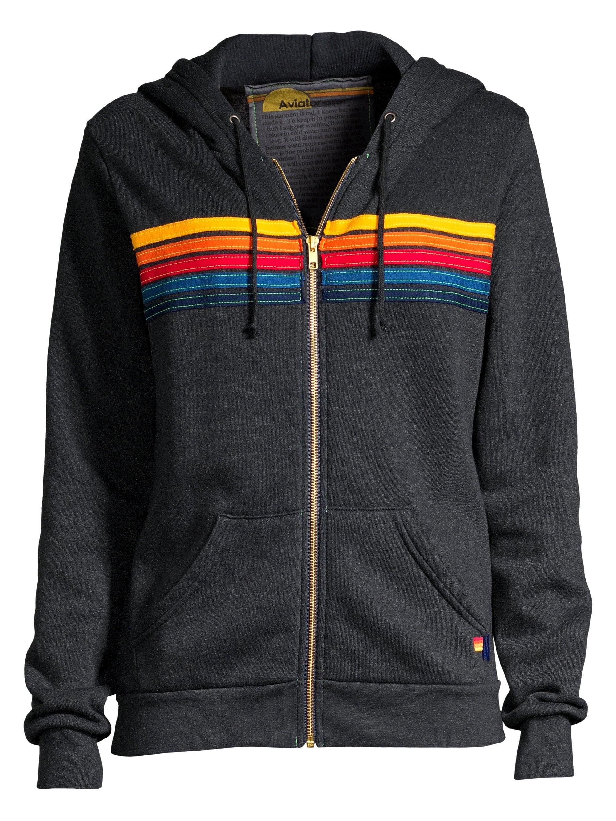 Aviator Nation Cotton Five-stripe Zip-front Hoodie in Charcoal (Gray