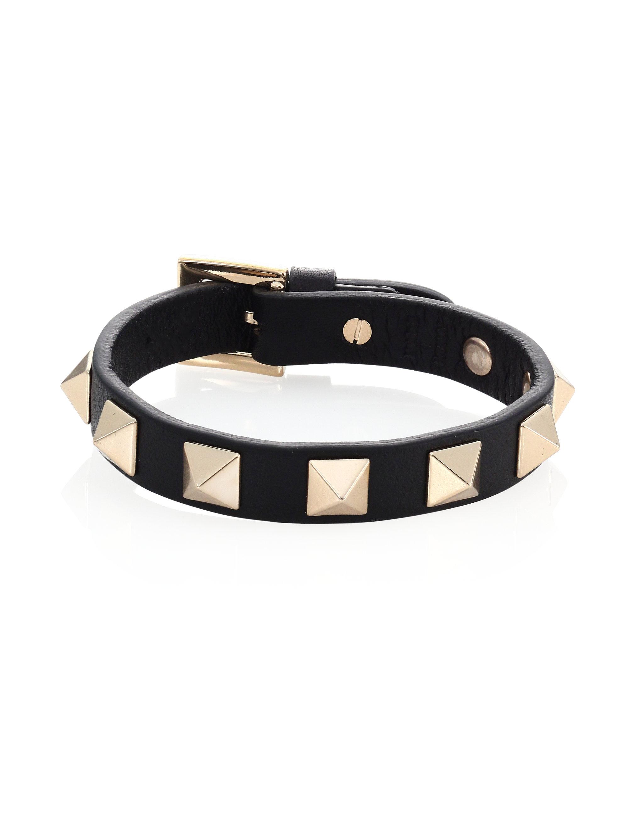Lyst Valentino Rockstud Leather Bracelet in Black