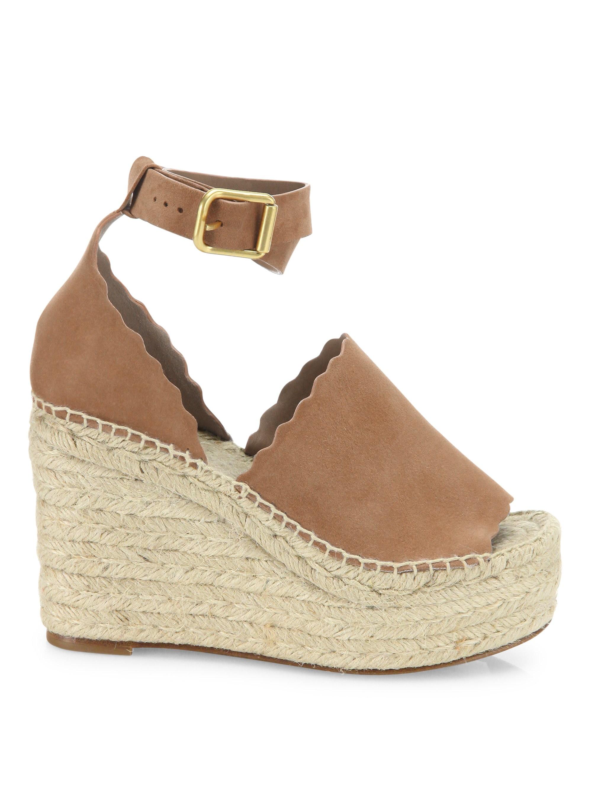 Chloé Lauren Suede Ankle-strap Espadrille Wedge Sandals in Natural - Lyst