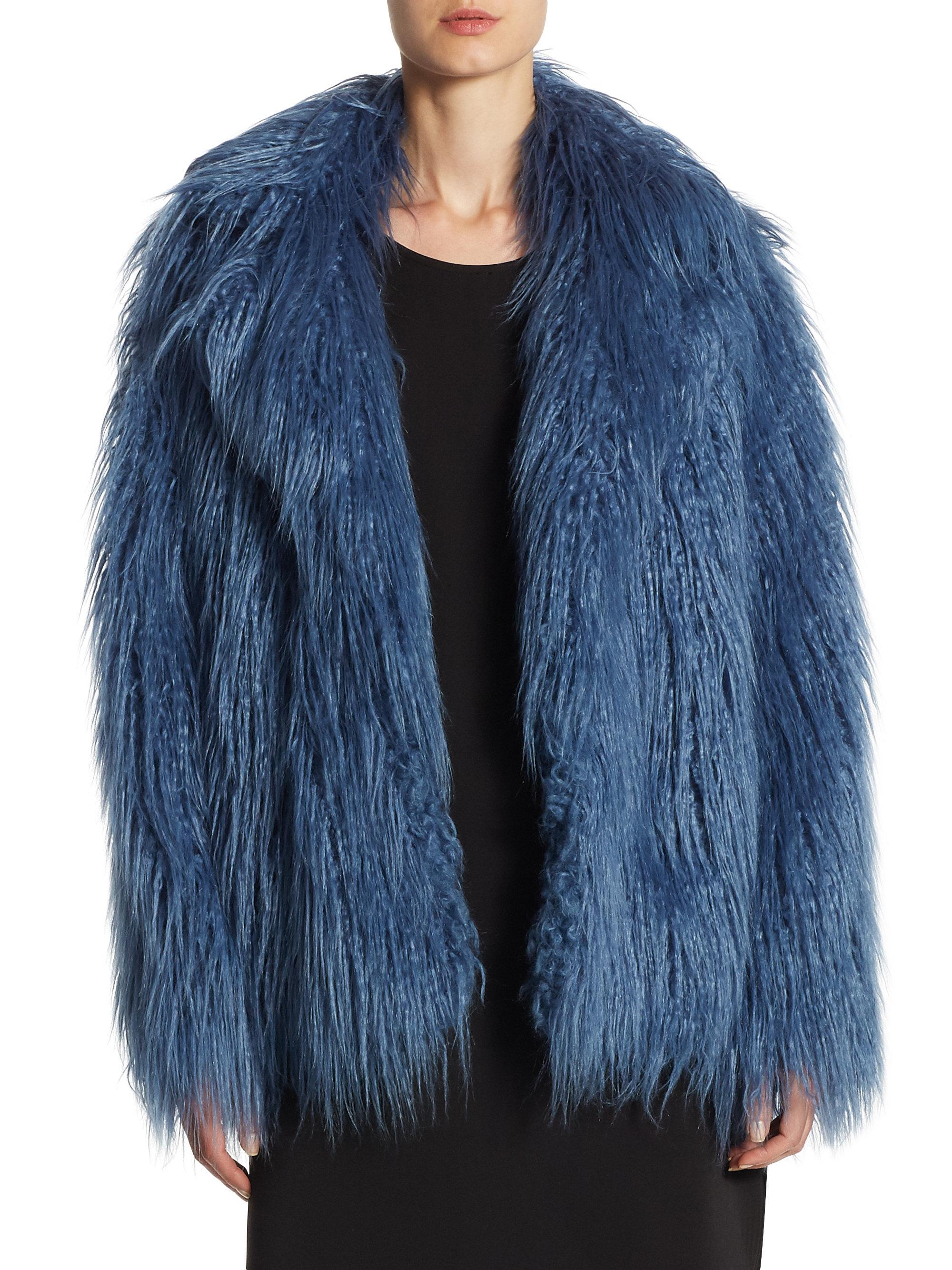 Lyst - Halston Heritage Faux Fur Coat in Blue