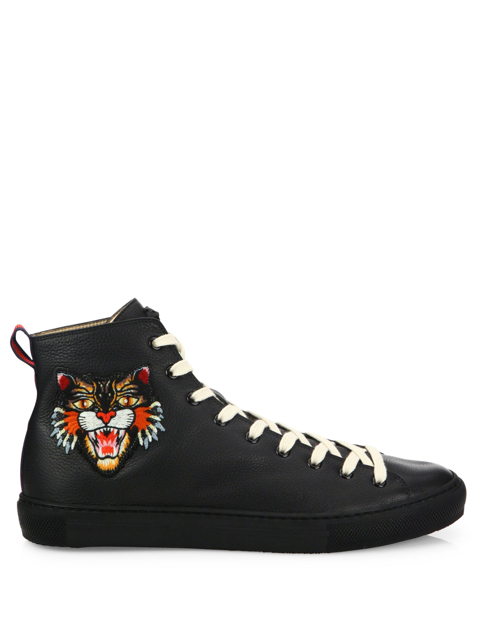 Lyst - Gucci Major Tiger Ufo Embroidered Leather High-top Sneakers in Black