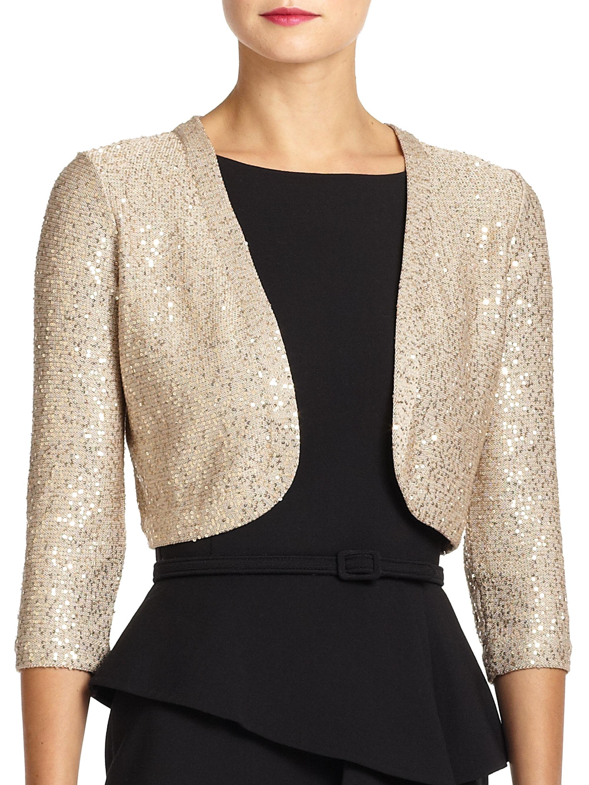 Lyst - Oscar De La Renta Sequined Bolero Jacket in Metallic