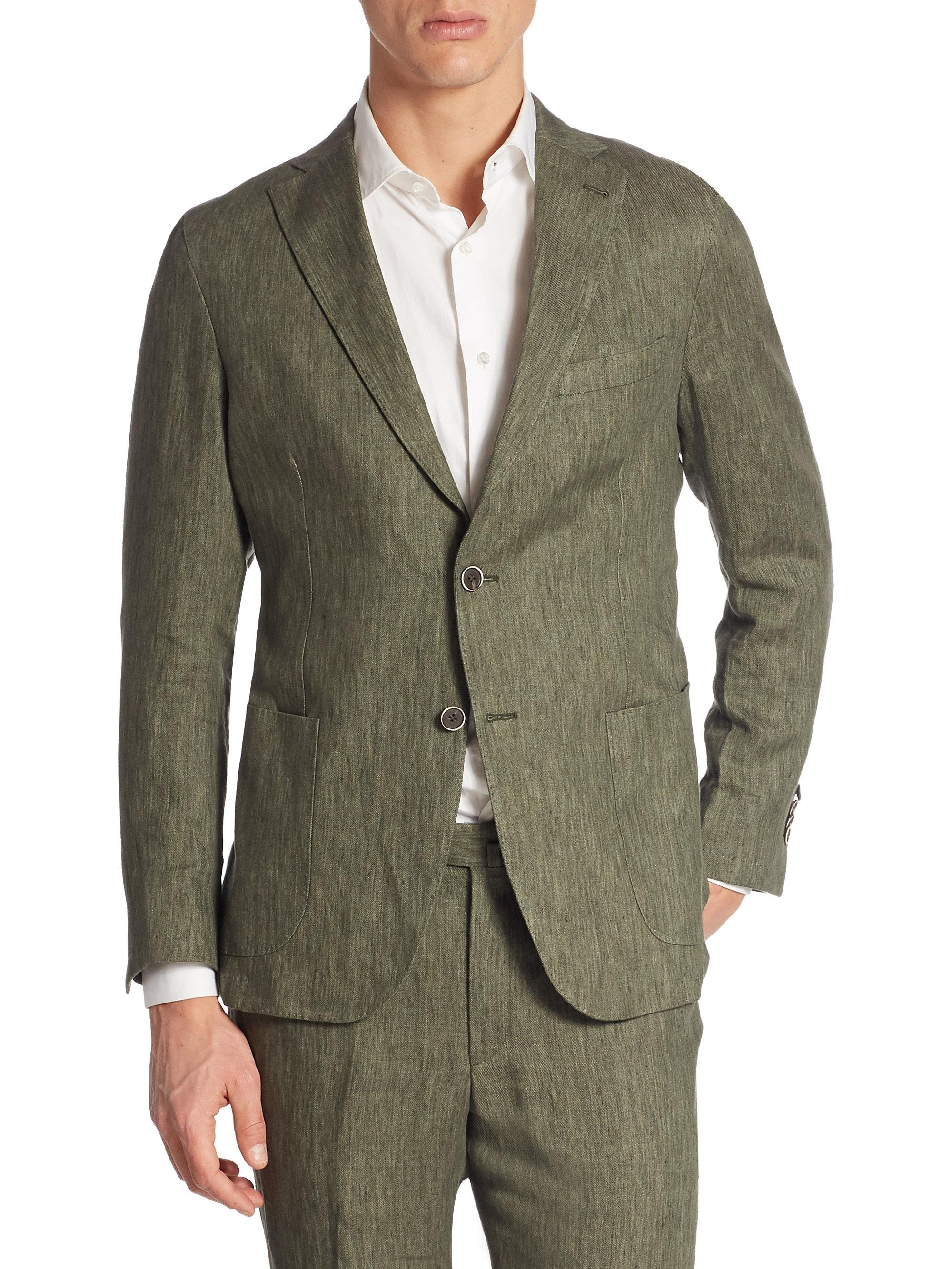 Saks fifth avenue Collection Garment-washed Linen Suit Jacket in Green ...