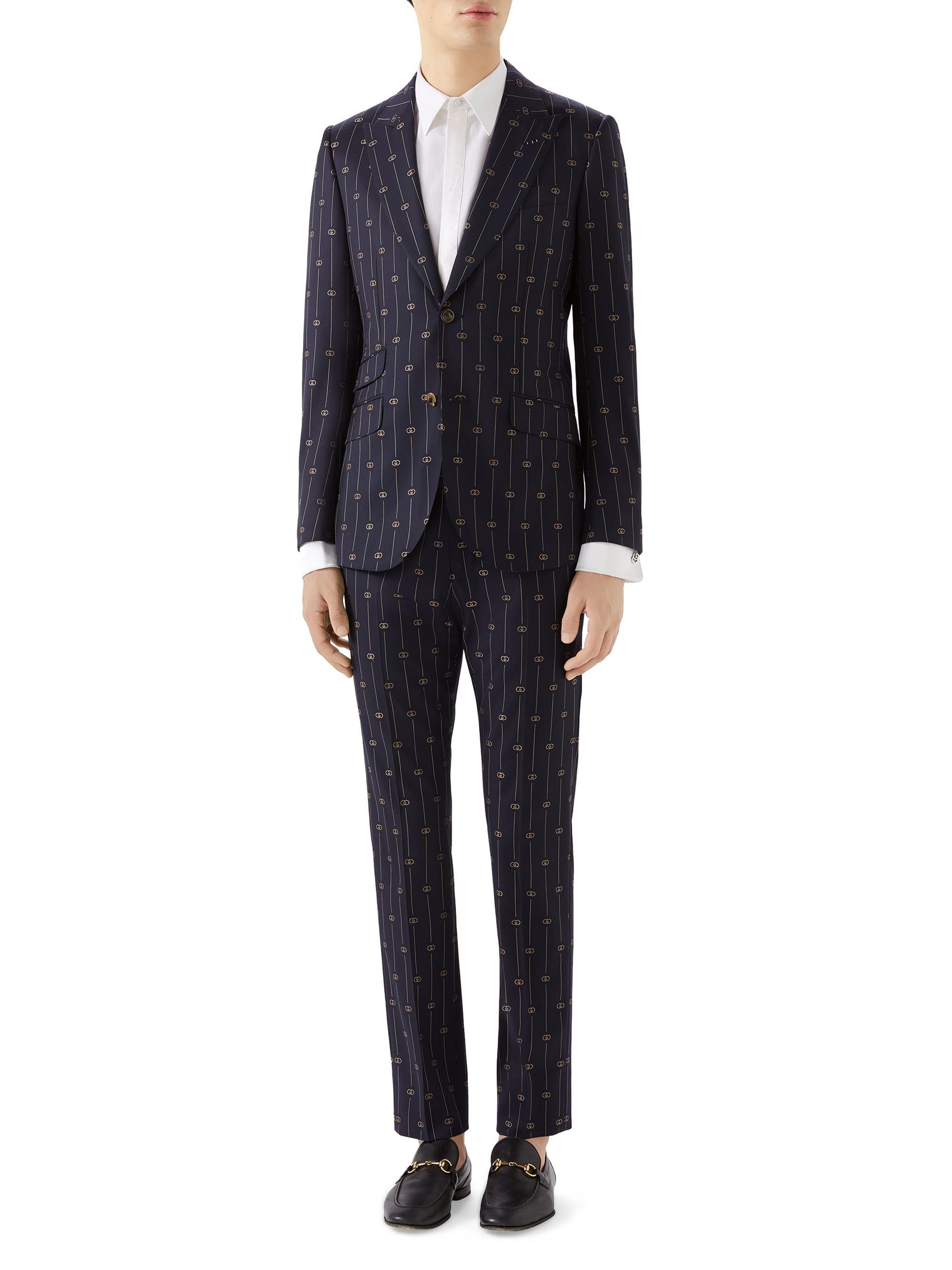 Gucci Retro Thin GG Stripe Wool Suit in Blue for Men Lyst