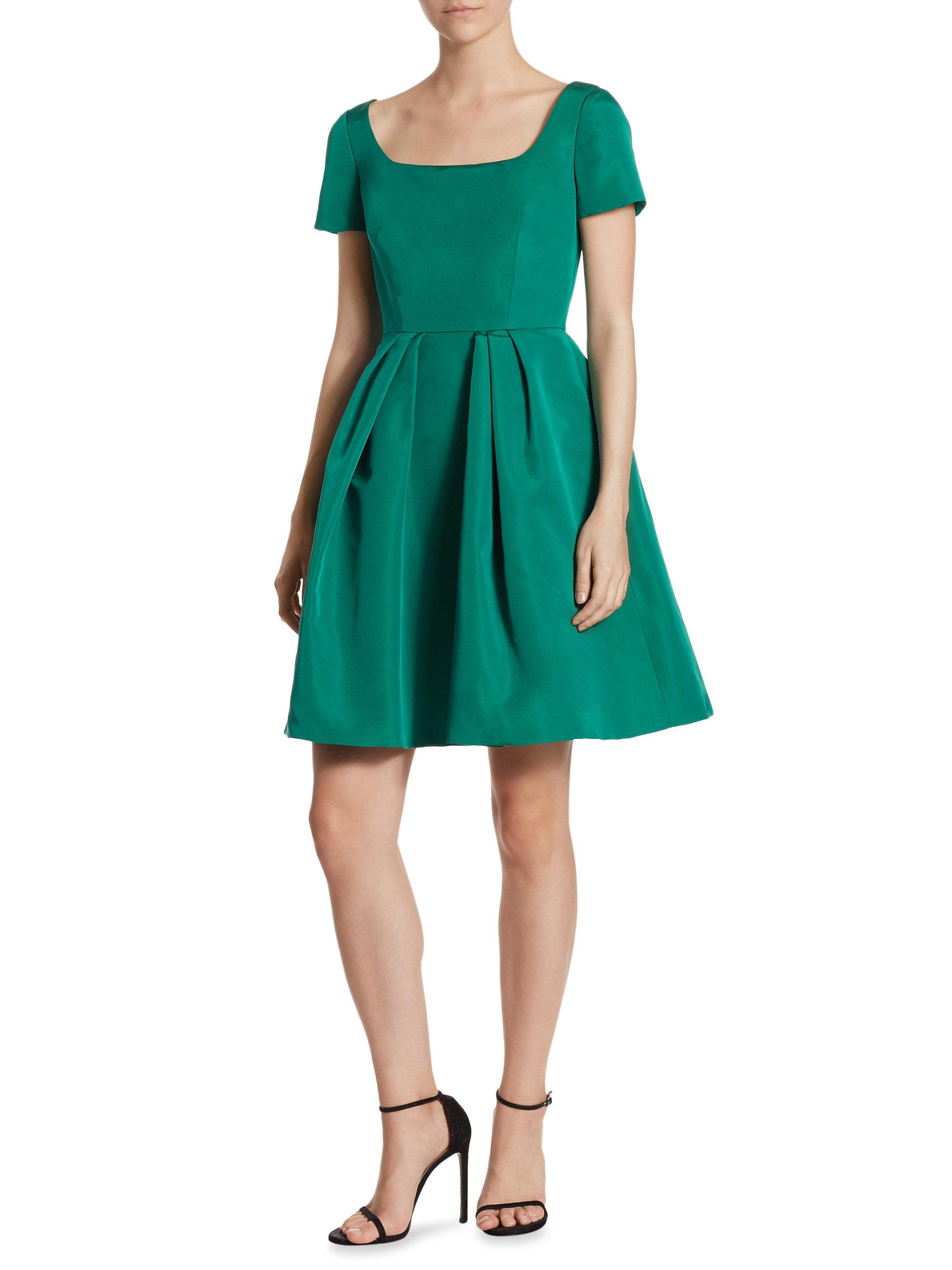 Carolina Herrera Silk Faille Fit&flare Dress in Green Lyst
