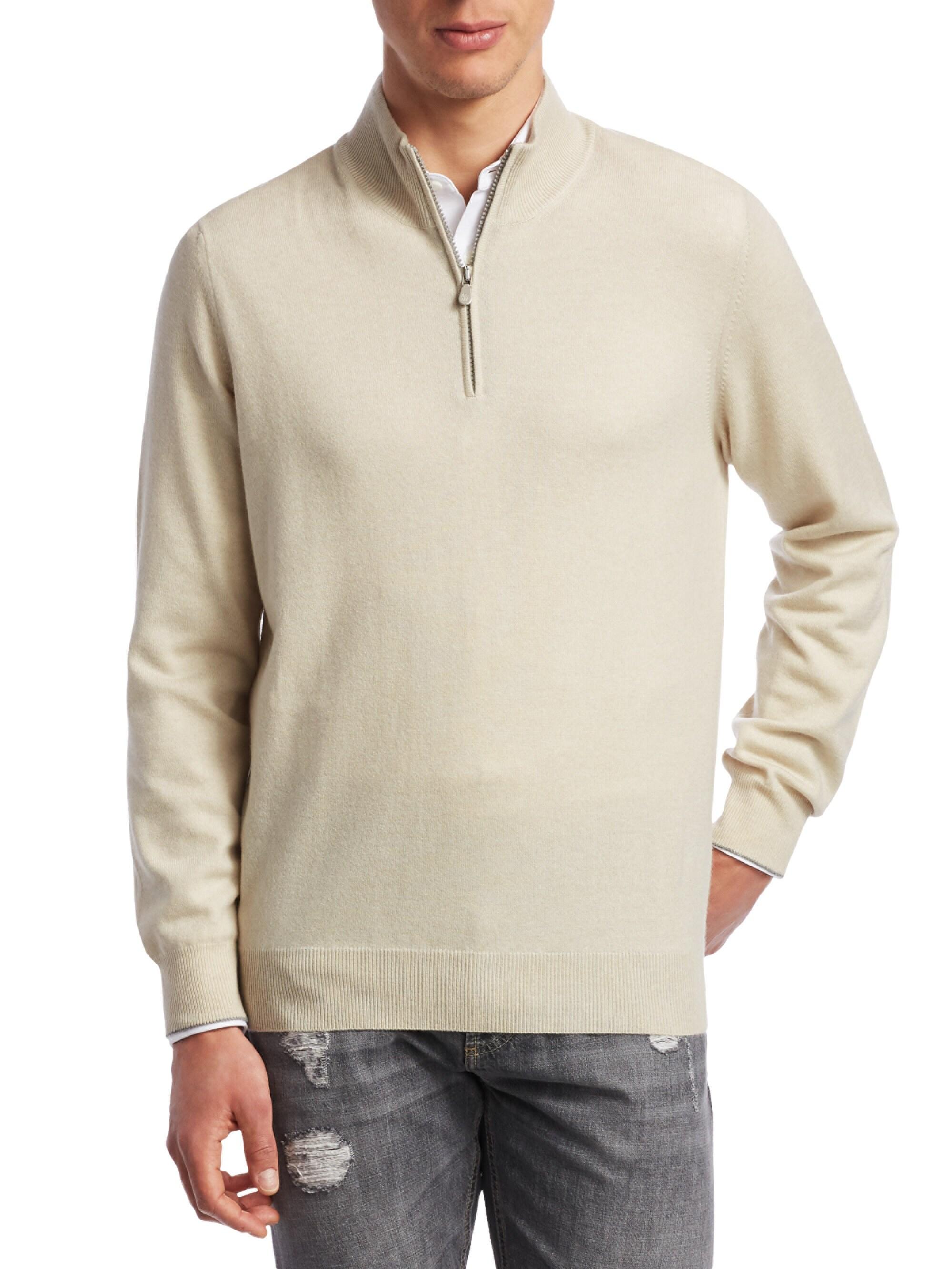 Brunello Cucinelli Men's Cashmere Half Zip Sweater - Beige in Natural ...