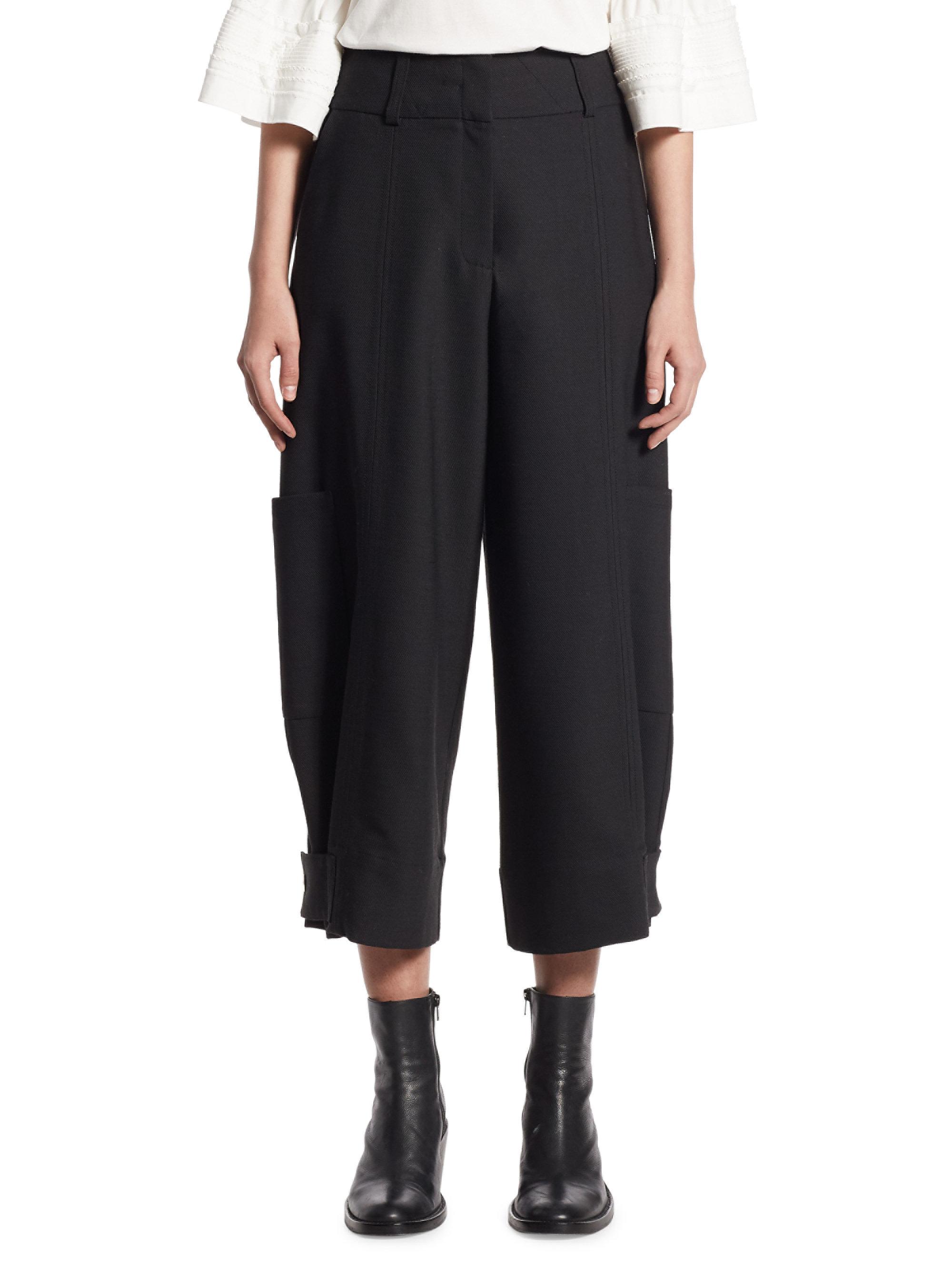 Lyst - See by chloé Wide Leg Cropped Trousers in Black