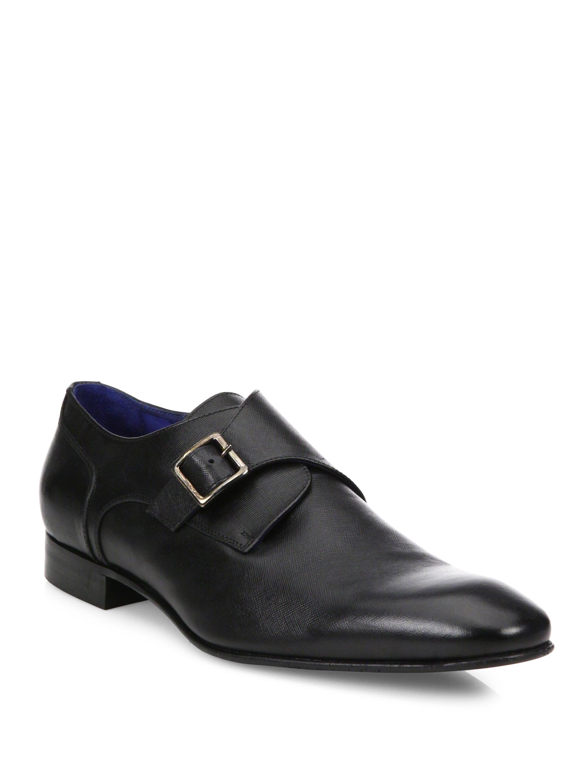 Lyst - Saks Fifth Avenue Saffiano Leather Monkstrap Shoes in Black for Men