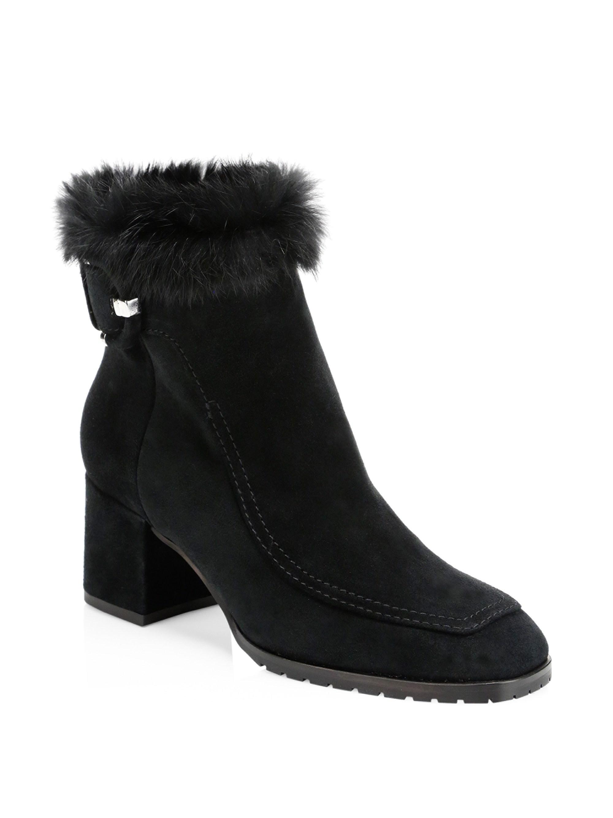 Lyst - Aquatalia Charlize Rabbit Fur-trim & Shearling-lined Suede Ankle ...