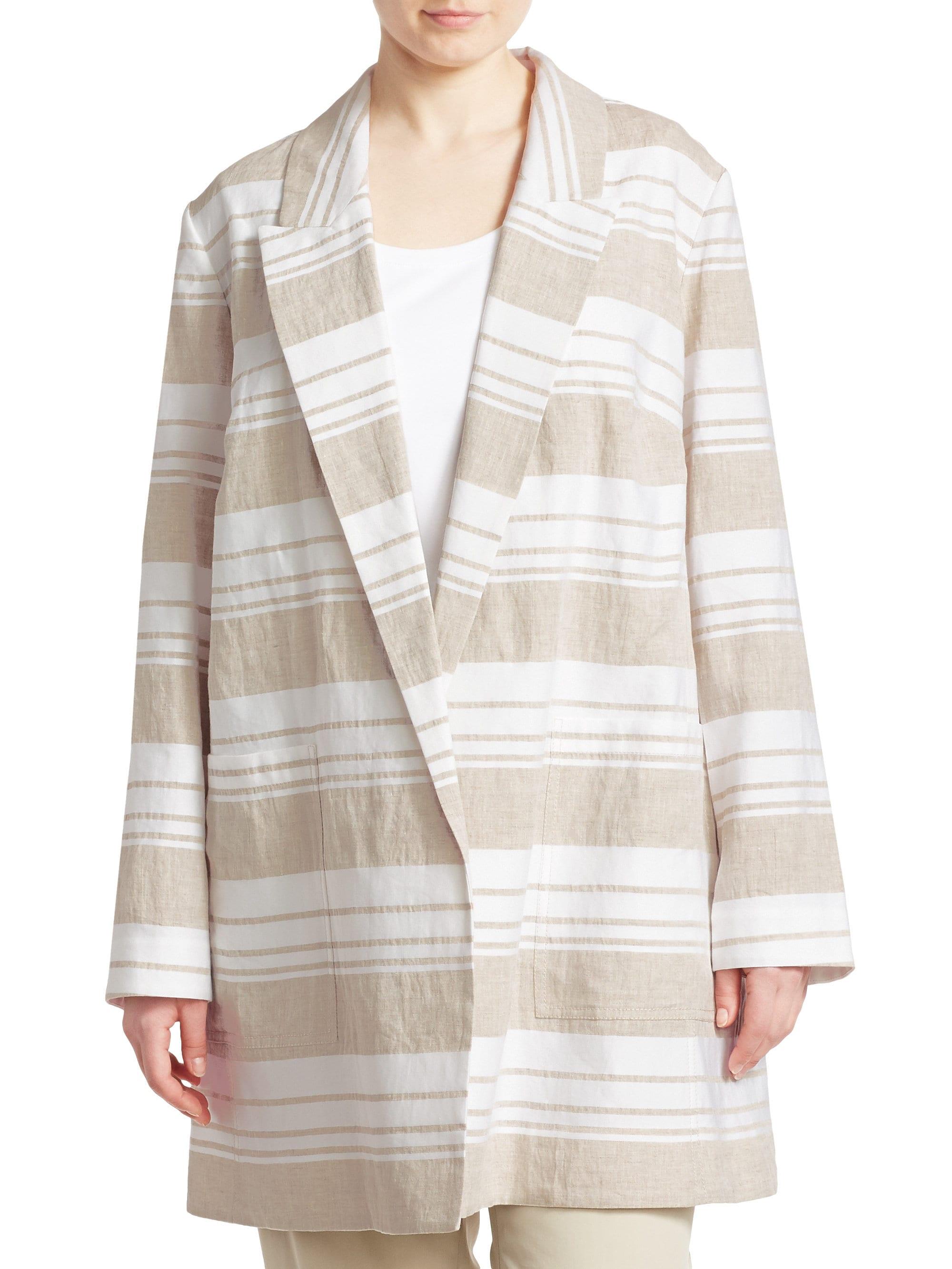 Lafayette 148 New York Malika Stripe Linen-blend Jacket in White - Lyst
