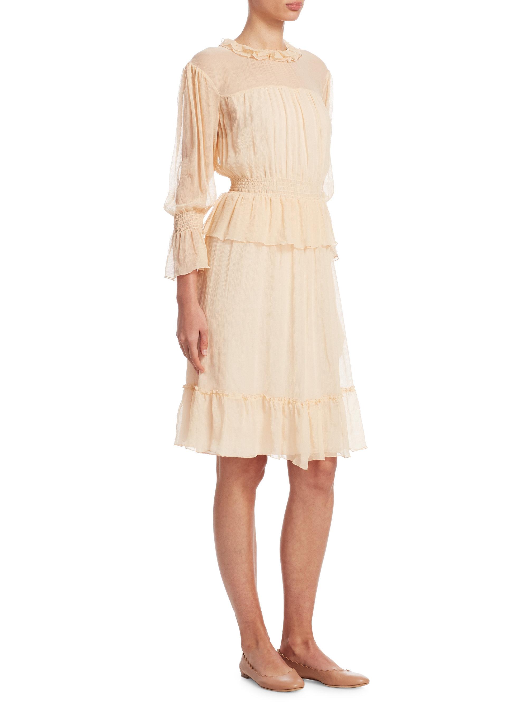 See By Chloé Silk Flounce Dress In Natural Lyst Gallery