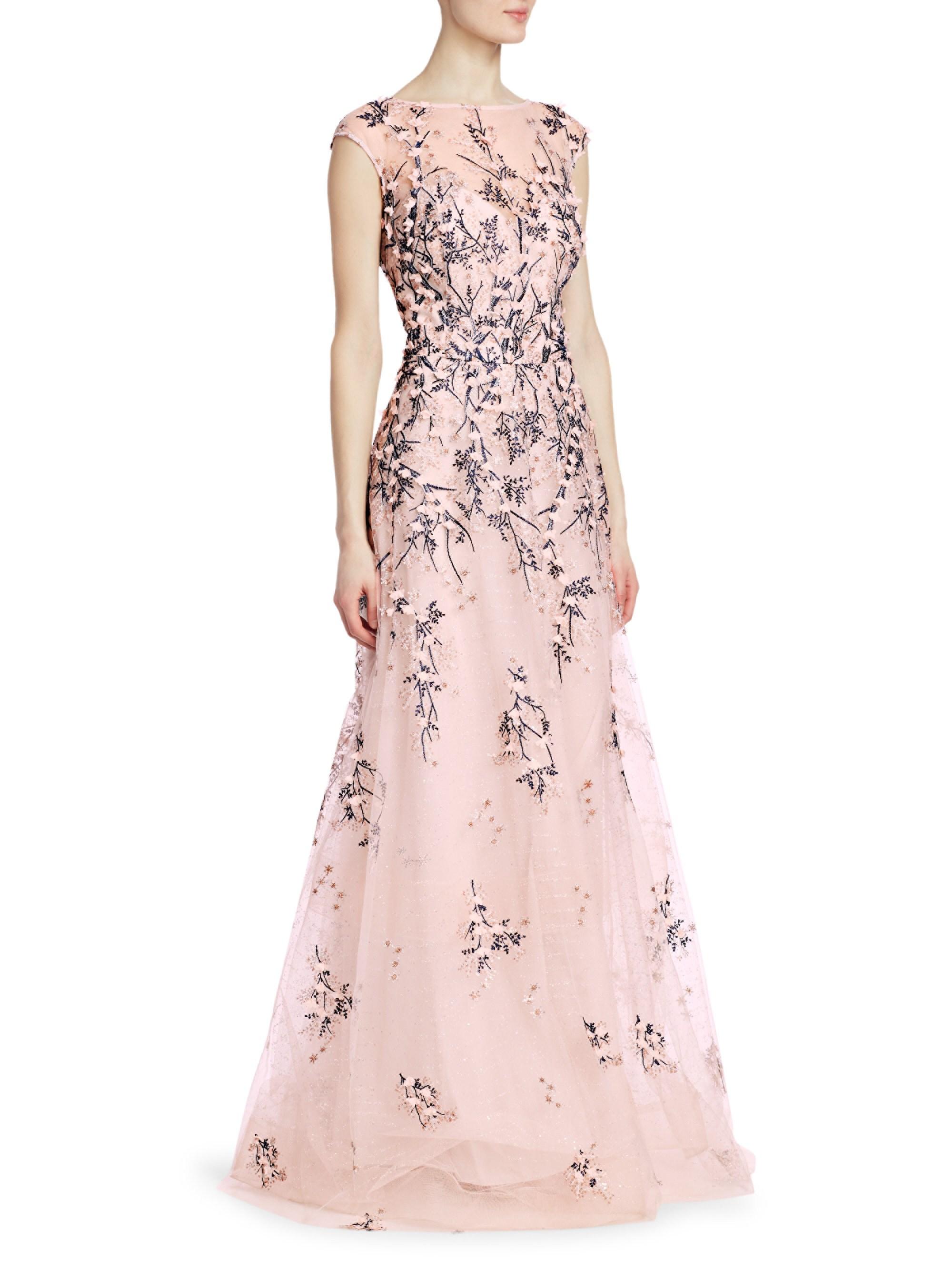 Teri Jon Women's Cherry Blossom Appliquè Tulle A-line Gown - Blush in ...