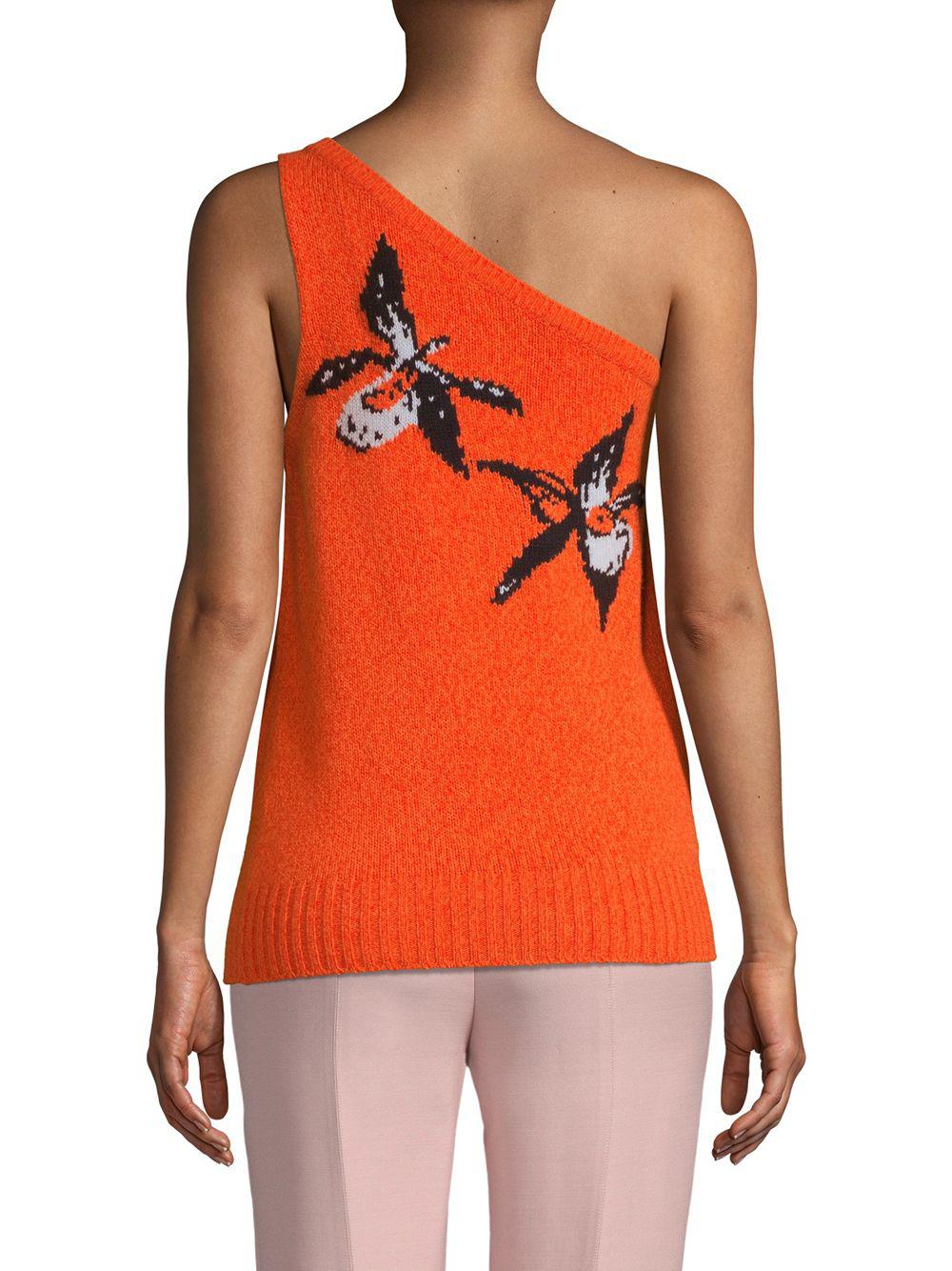 Prada Intarsia Wool & Cashmere Oneshoulder Top in Orange Lyst