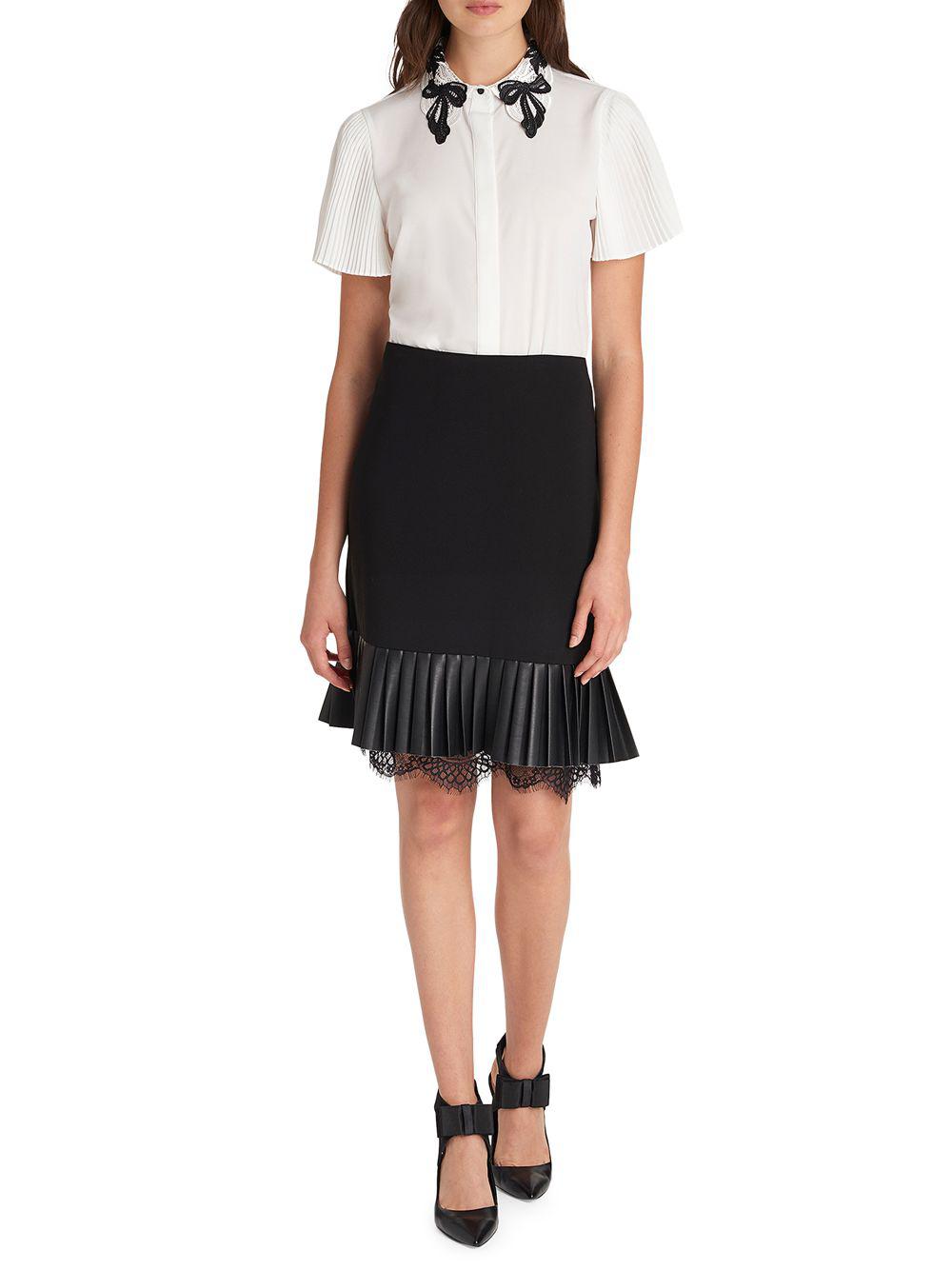 Lyst - Karl Lagerfeld Pleated Skirt With Lace in Black