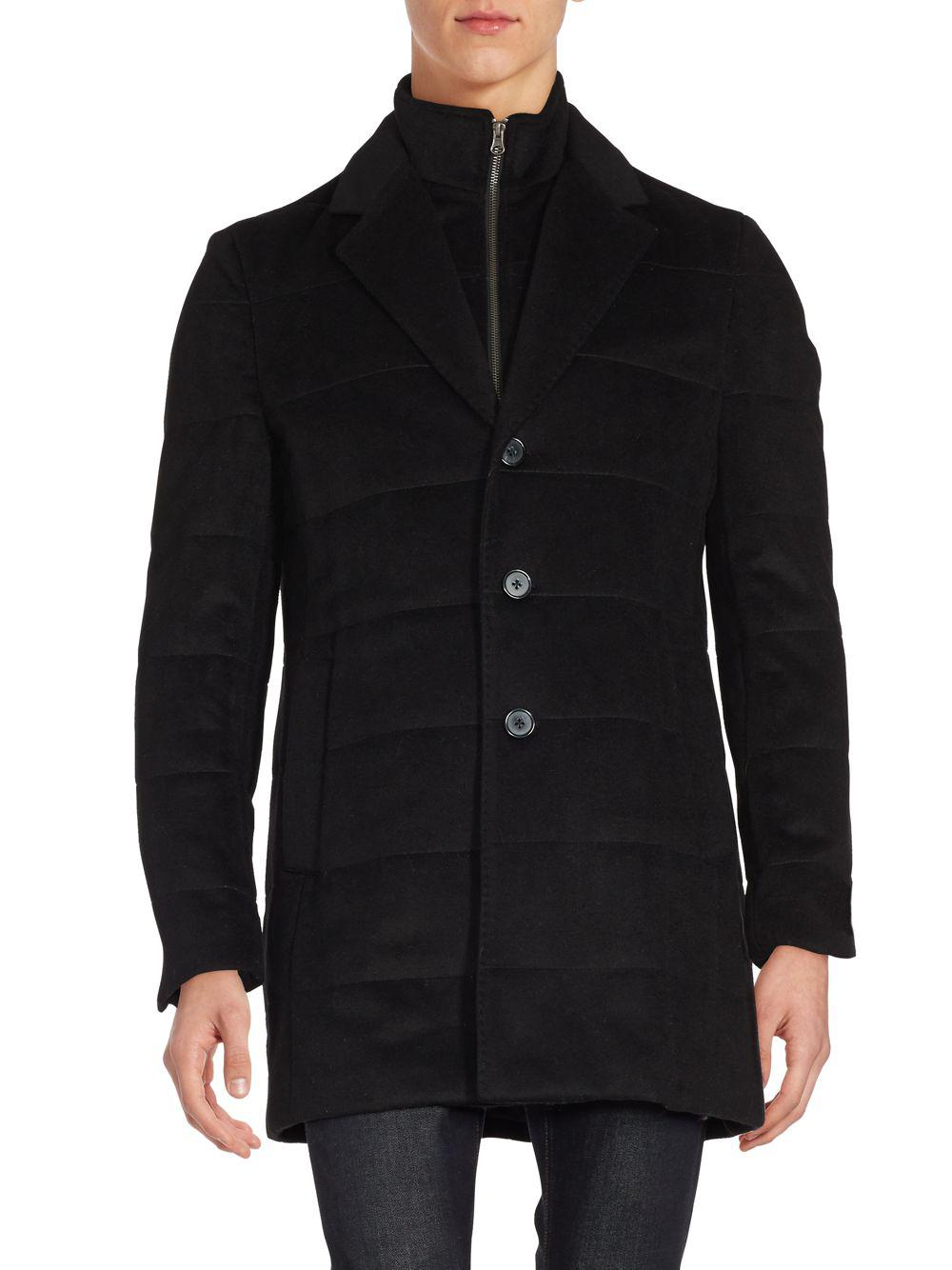Lyst - Saks Fifth Avenue Quilted Wool-blend Coat in Black for Men