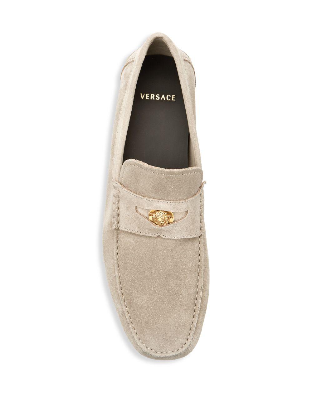 Versace Suede Driver Shoes in Light Beige (Natural) for Men - Lyst