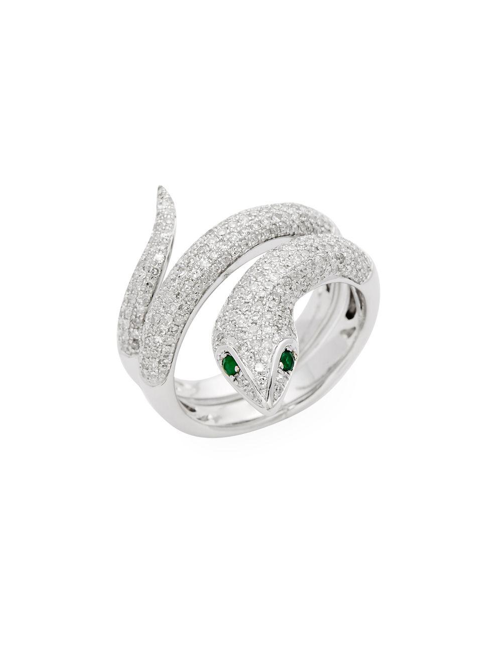 Lyst - Effy 14k White Gold, Emerald & Diamond Snake Ring in Metallic