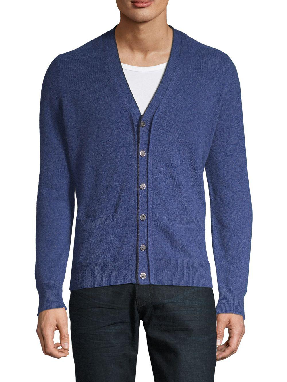 Saks Fifth Avenue Cashmere Jersey Cardigan in Blue for Men - Lyst