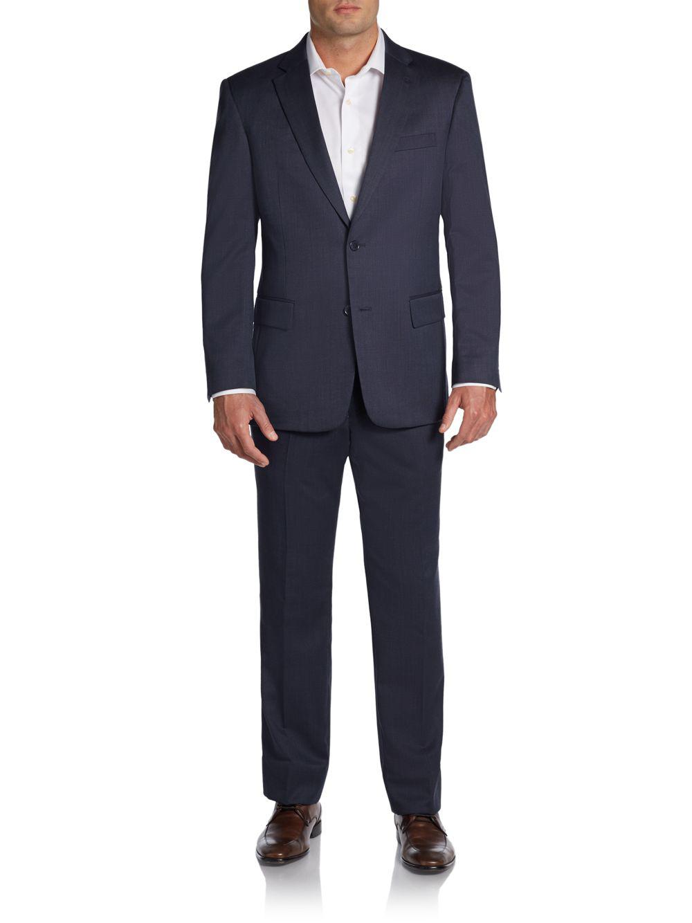 Lyst - Tommy Hilfiger Trim-fit Tic-weave Worsted Wool Suit in Blue for Men
