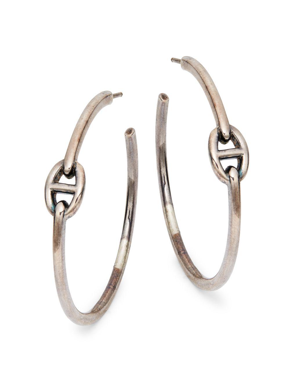 Lyst Hermès Vintage Sterling Silver Hoop Earrings in Metallic
