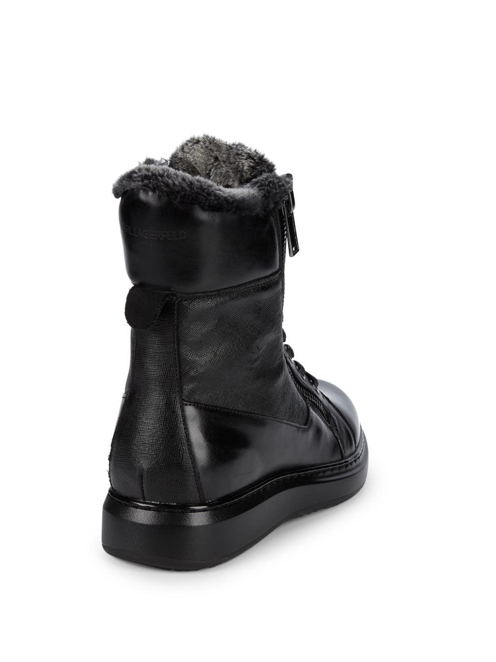 Karl Lagerfeld Faux Furlined Leather Boots in Black for Men Lyst