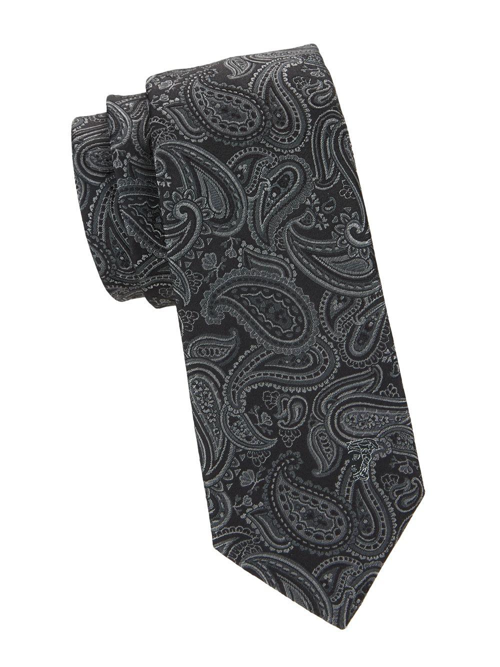 Versace Textured Paisley Silk Tie in Gray for Men - Lyst