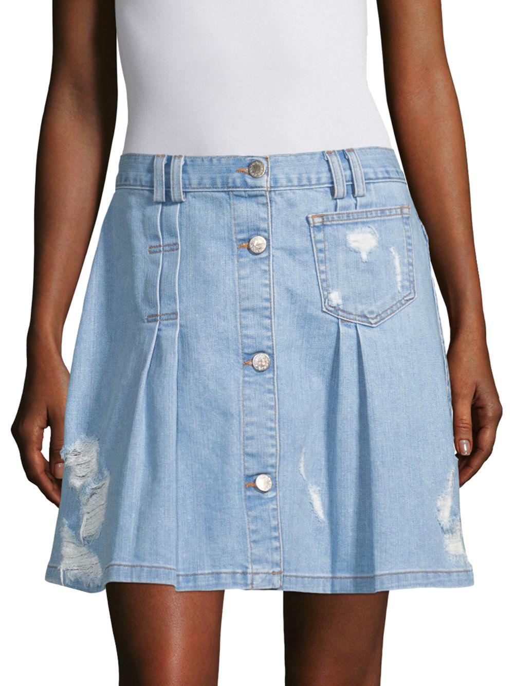 Public School Penny Pleated Distress A-line Denim Mini Skirt in Light ...