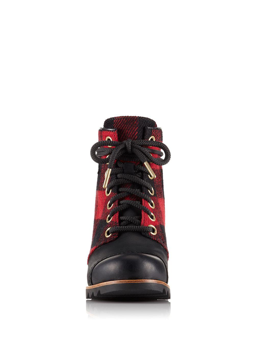 sorel plaid wedge heels