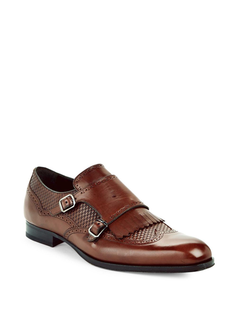 Mezlan Leather Fringed Monk Strap Dress Shoes in Cognac (Brown) for Men ...