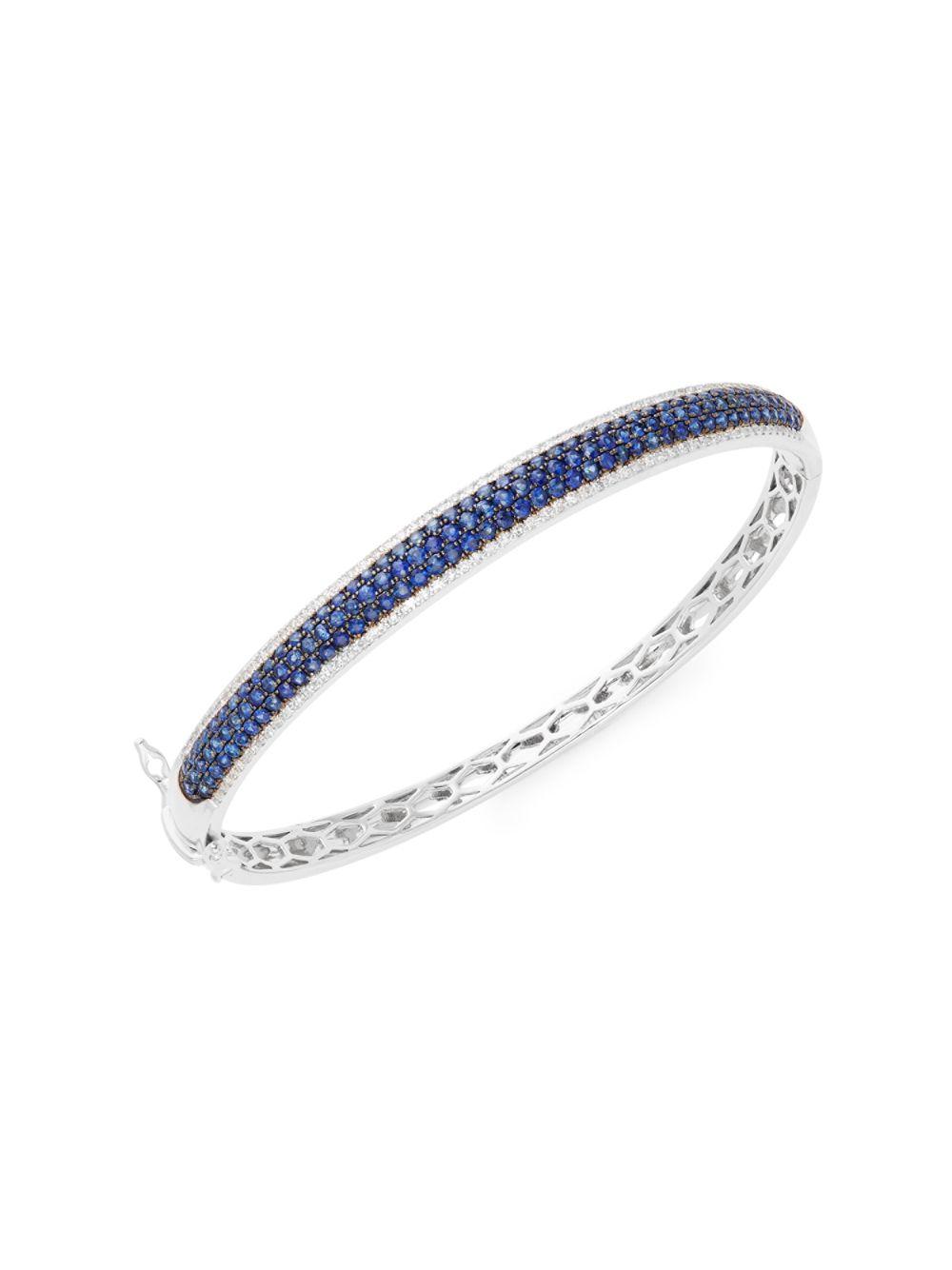 Effy 14k White Gold, Sapphire & Diamond Bangle Bracelet Lyst