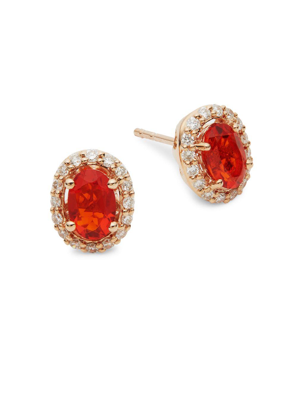Le Vian 14k Rose Gold, Fire Opal & White Diamond Stud Earrings Lyst