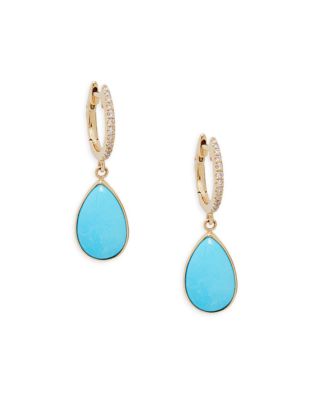 Lyst - Effy 14k Gold Turquoise & Diamond Dangle Drop Earrings in Metallic