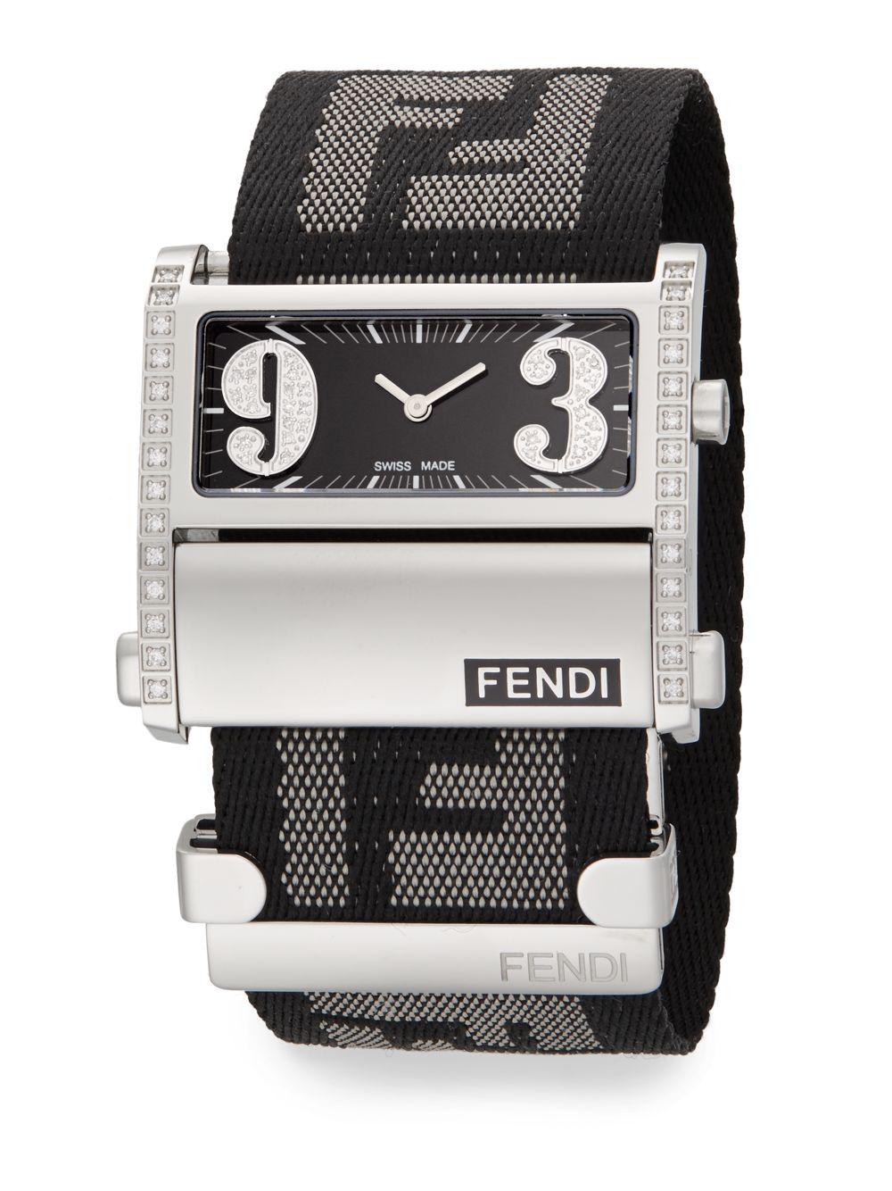 Lyst - Fendi Zip Code Diamond & Stainless Steel Rectangular Watch in ...