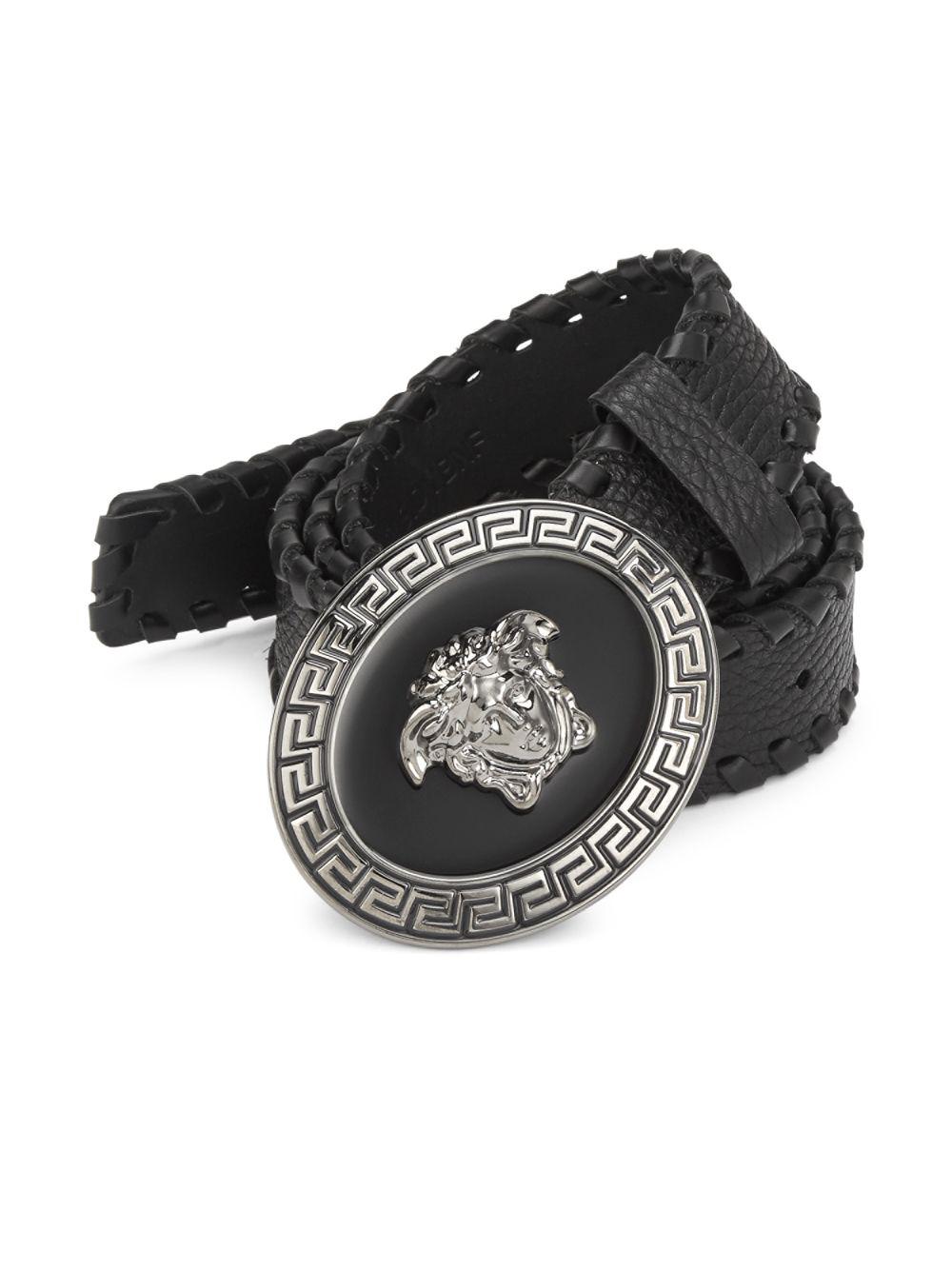 Versace Logo Buckle Leather Belt in Black for Men Lyst
