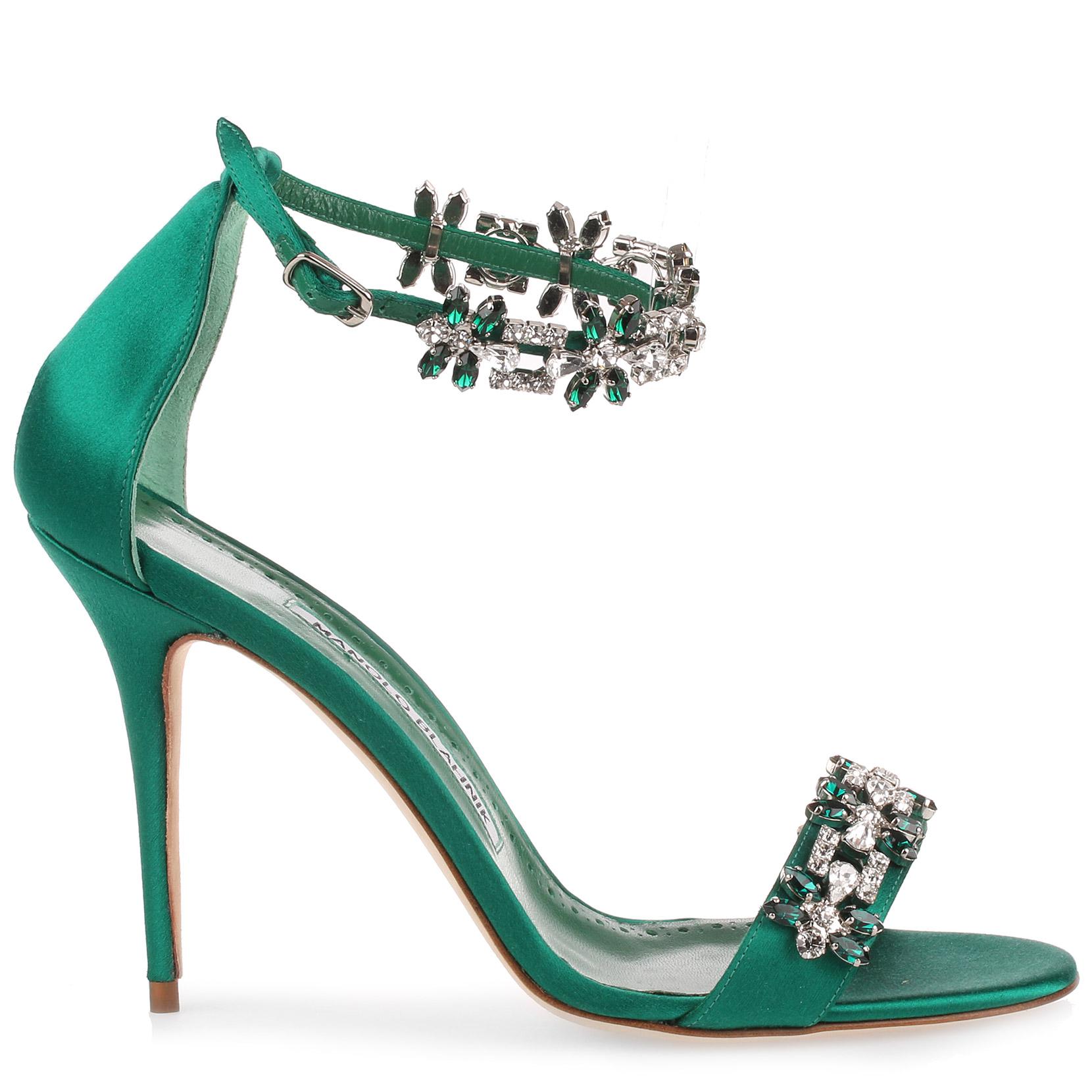 Lyst - Manolo Blahnik Firadou 105 Emerald Crystal Sandal in Green