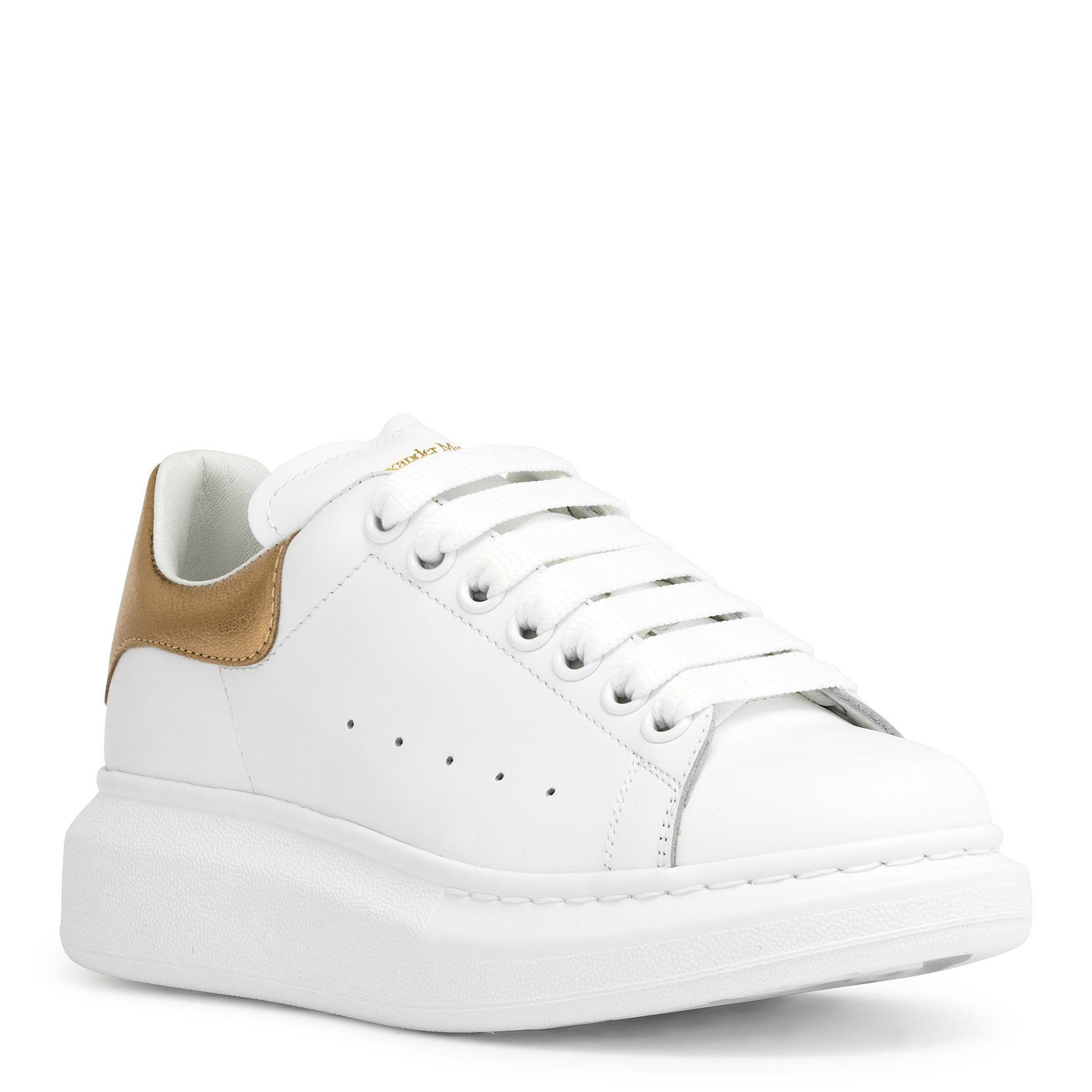 Alexander McQueen White And Gold Classic Sneakers in White - Lyst