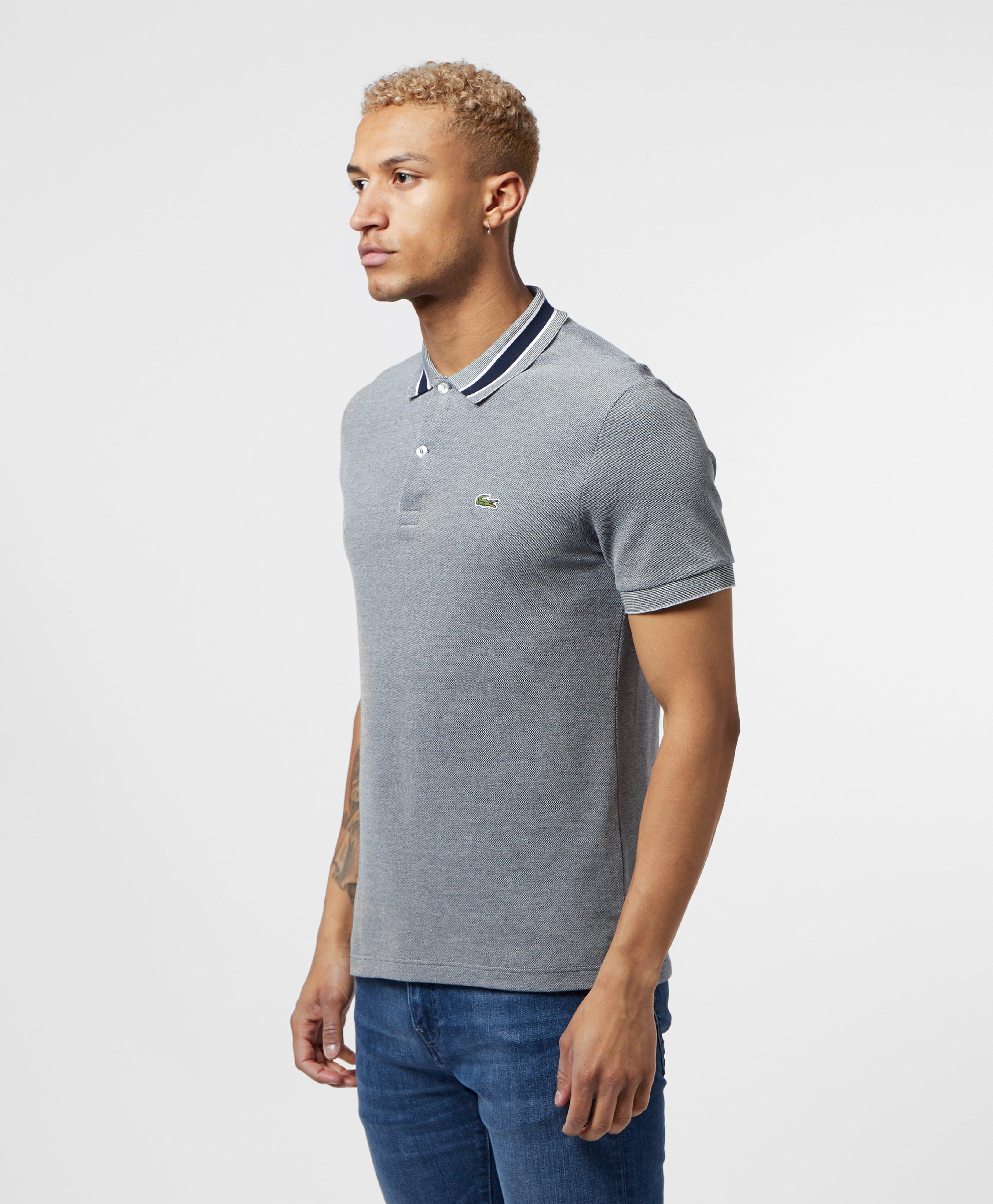 Lacoste Collar Stripe Short Sleeve Polo Shirt in Gray for Men - Lyst