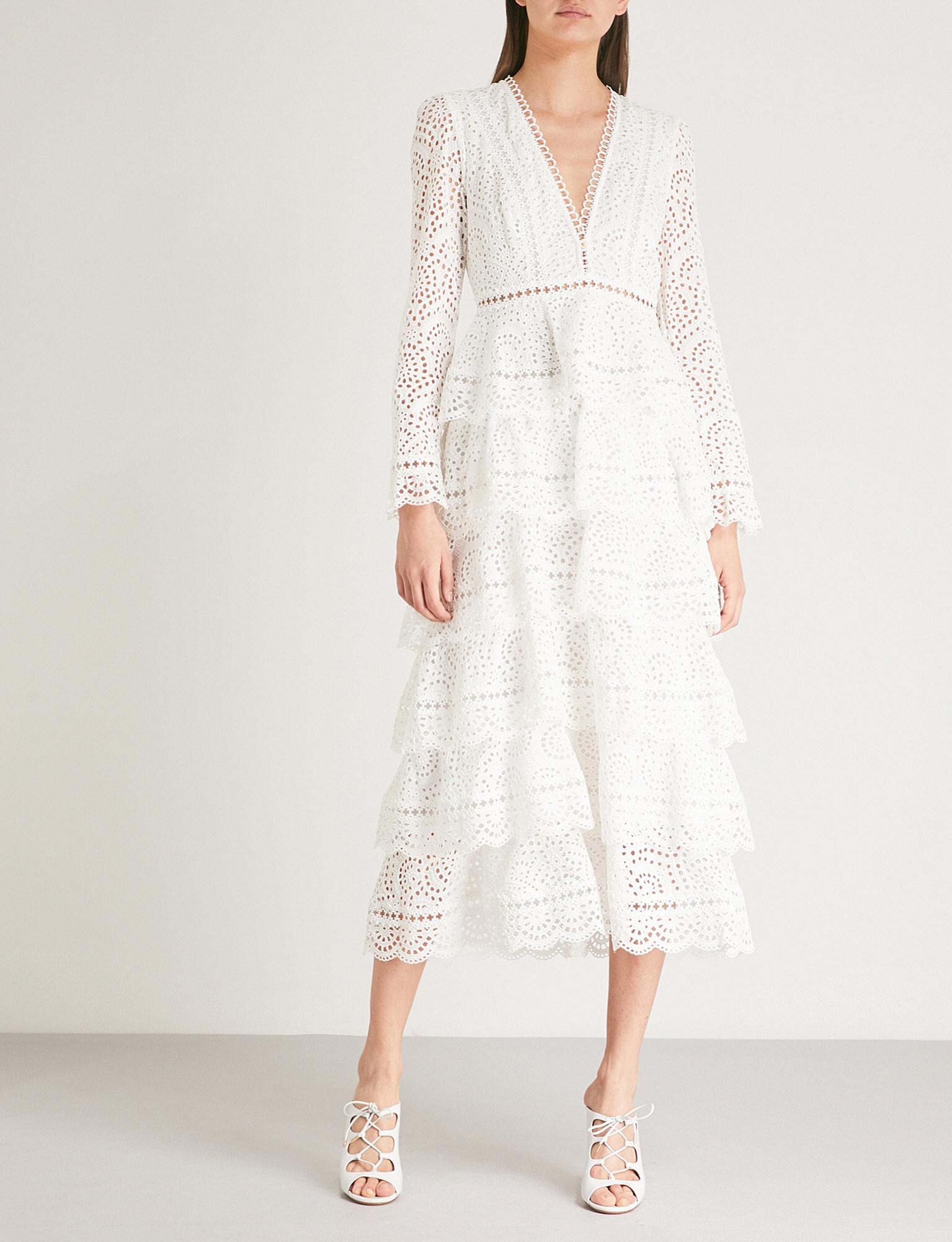 Zimmermann Bayou Tiered Broderie Anglaise Midi Dress in Ivory (White ...