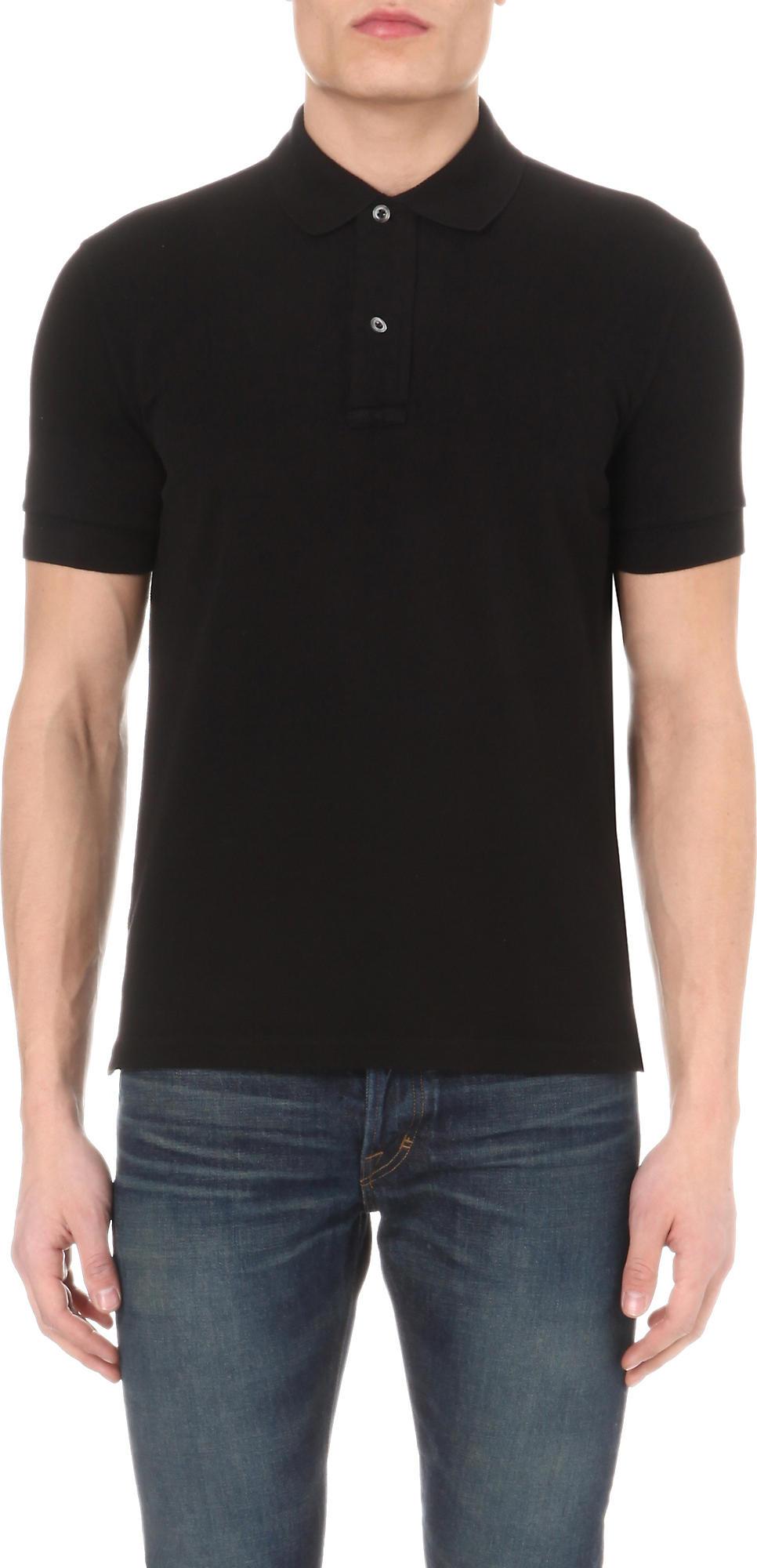 Tom Ford Short-sleeved Cotton-piqué Polo Shirt in Black for Men - Lyst