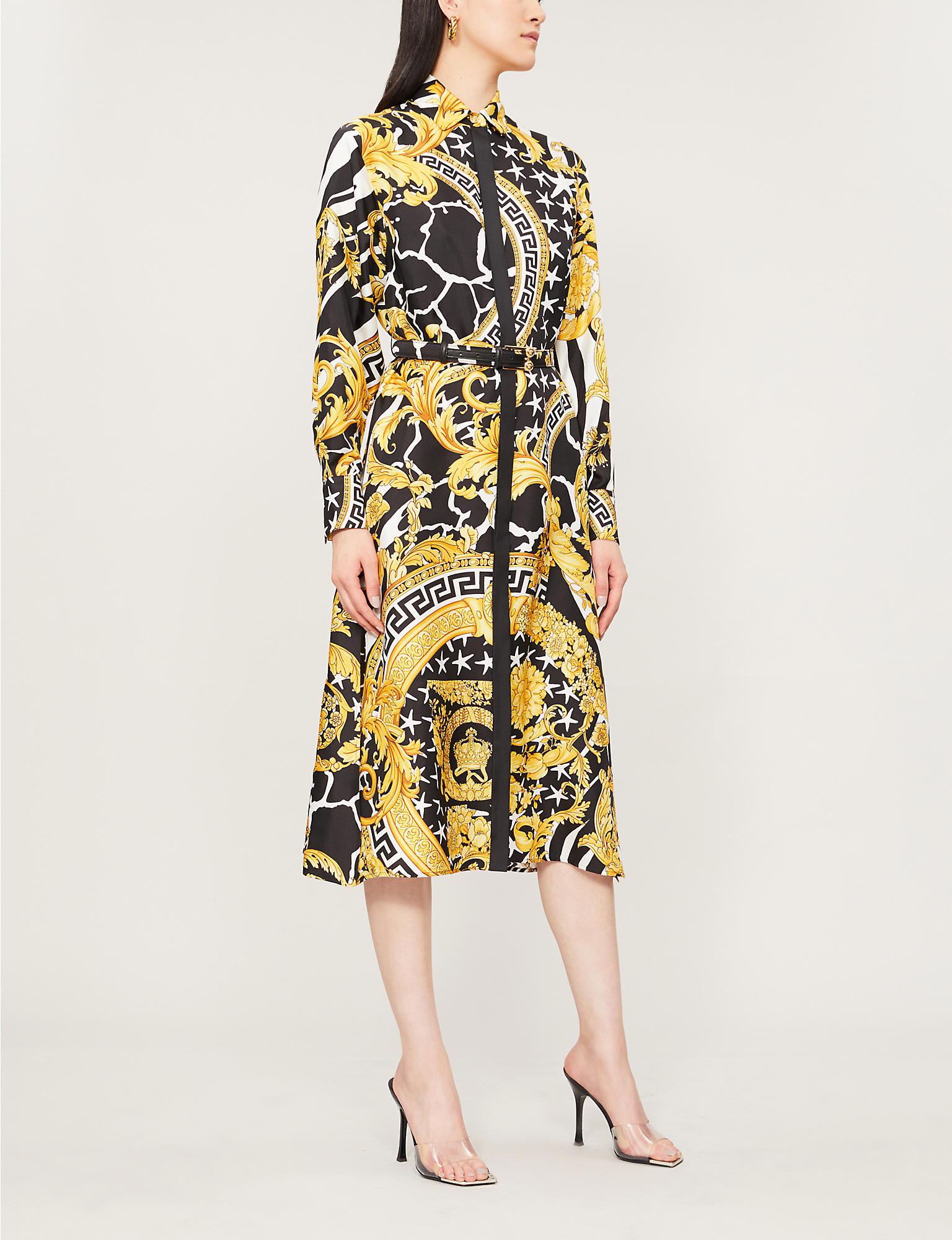 Versace Baroque-print Silk-twill Midi Dress - Lyst