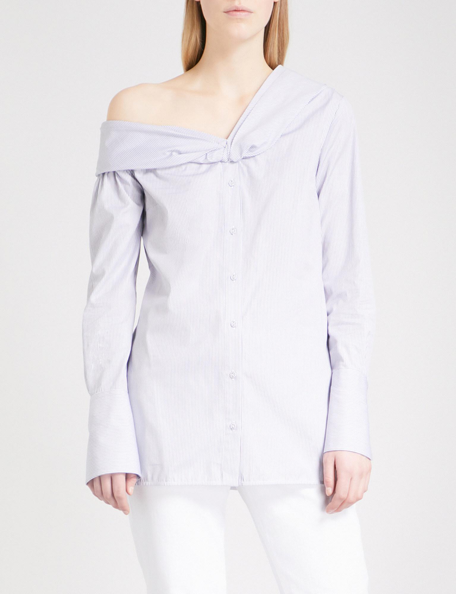 Victoria, Victoria Beckham One-shoulder Striped Cotton Shirt in White - Lyst