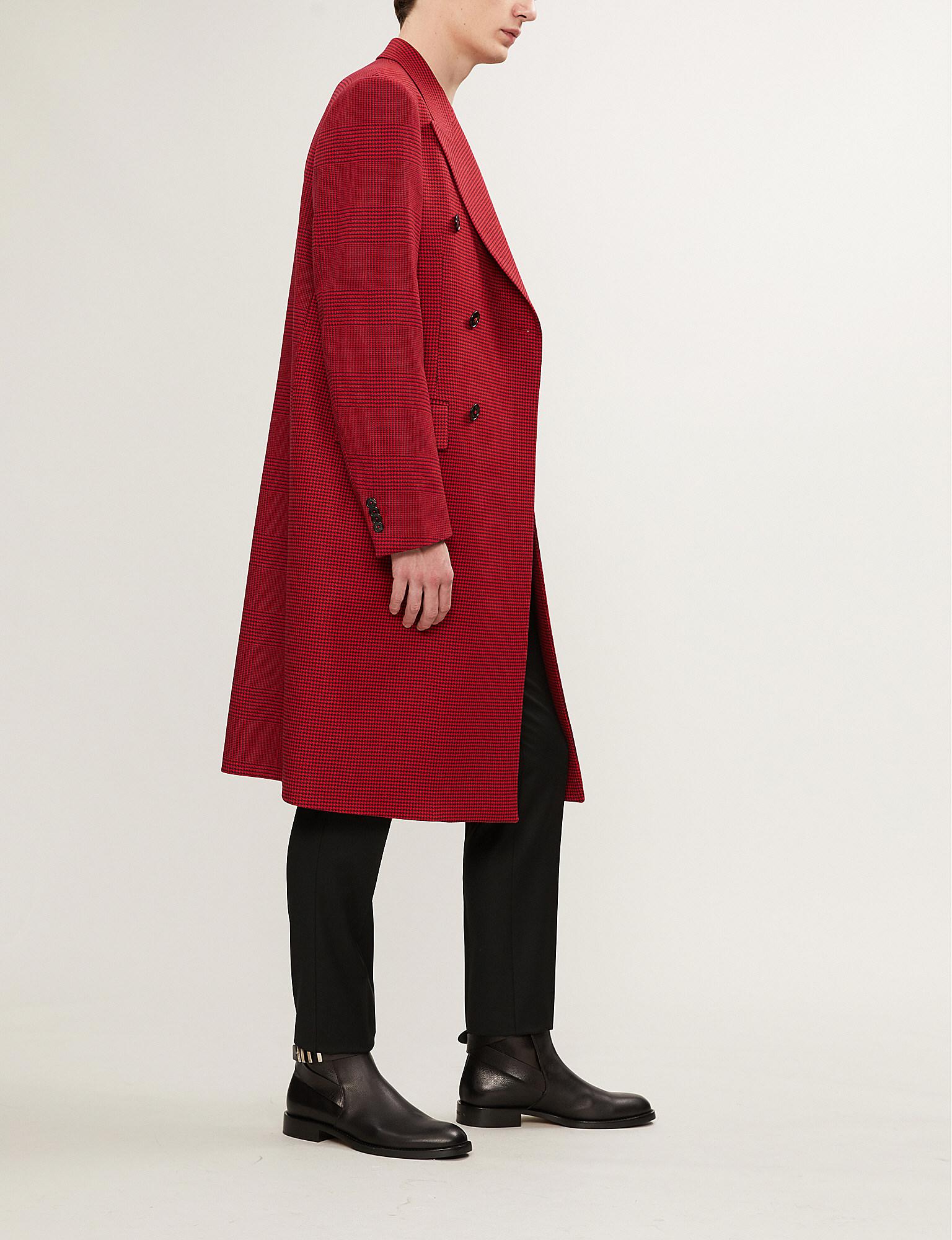Lyst - Paul Smith Houndstooth Double-breasted Wool Coat in Red for Men