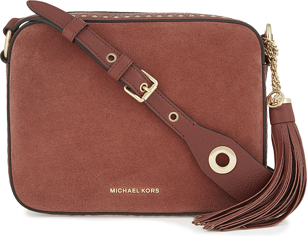 Lyst Michael Kors Brooklyn Large Suede And Leather Camera Gallery