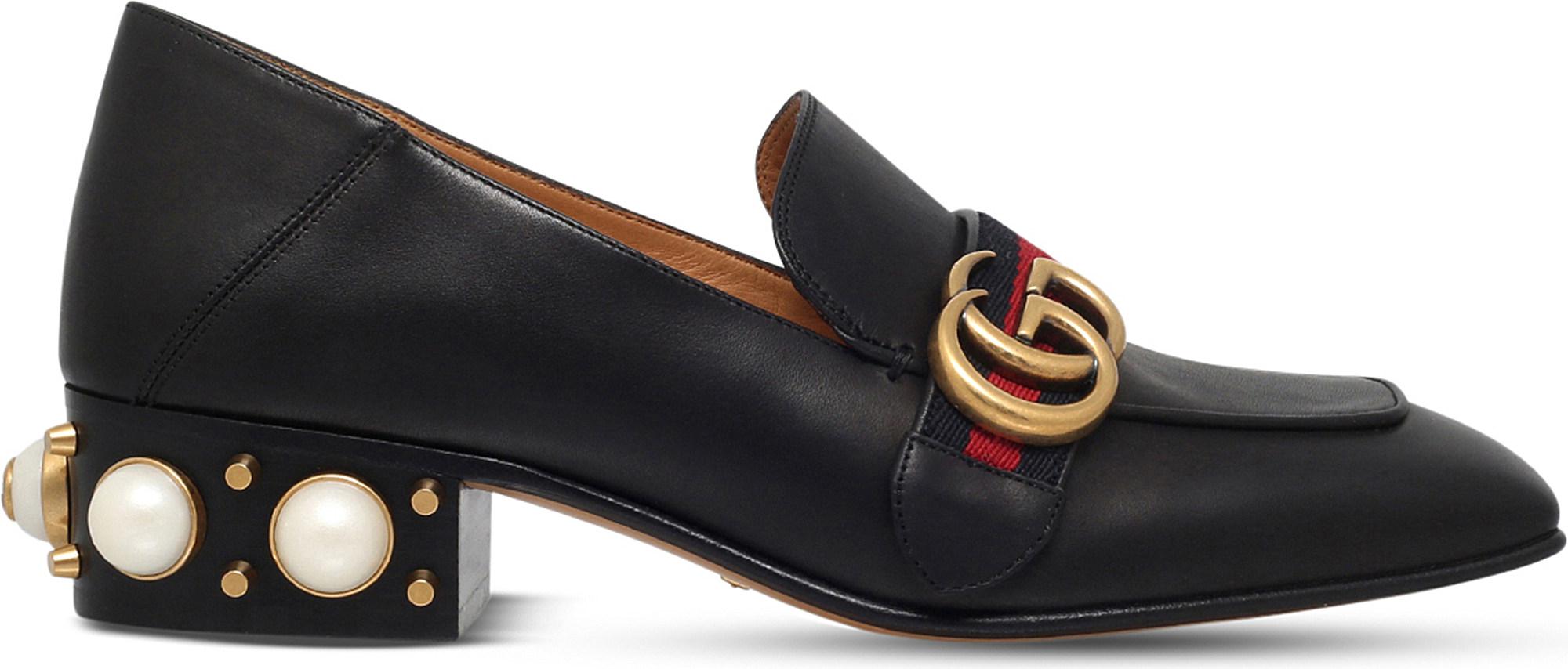 Lyst - Gucci Embellished-Heel Leather Loafers in Black - Save 15. ...